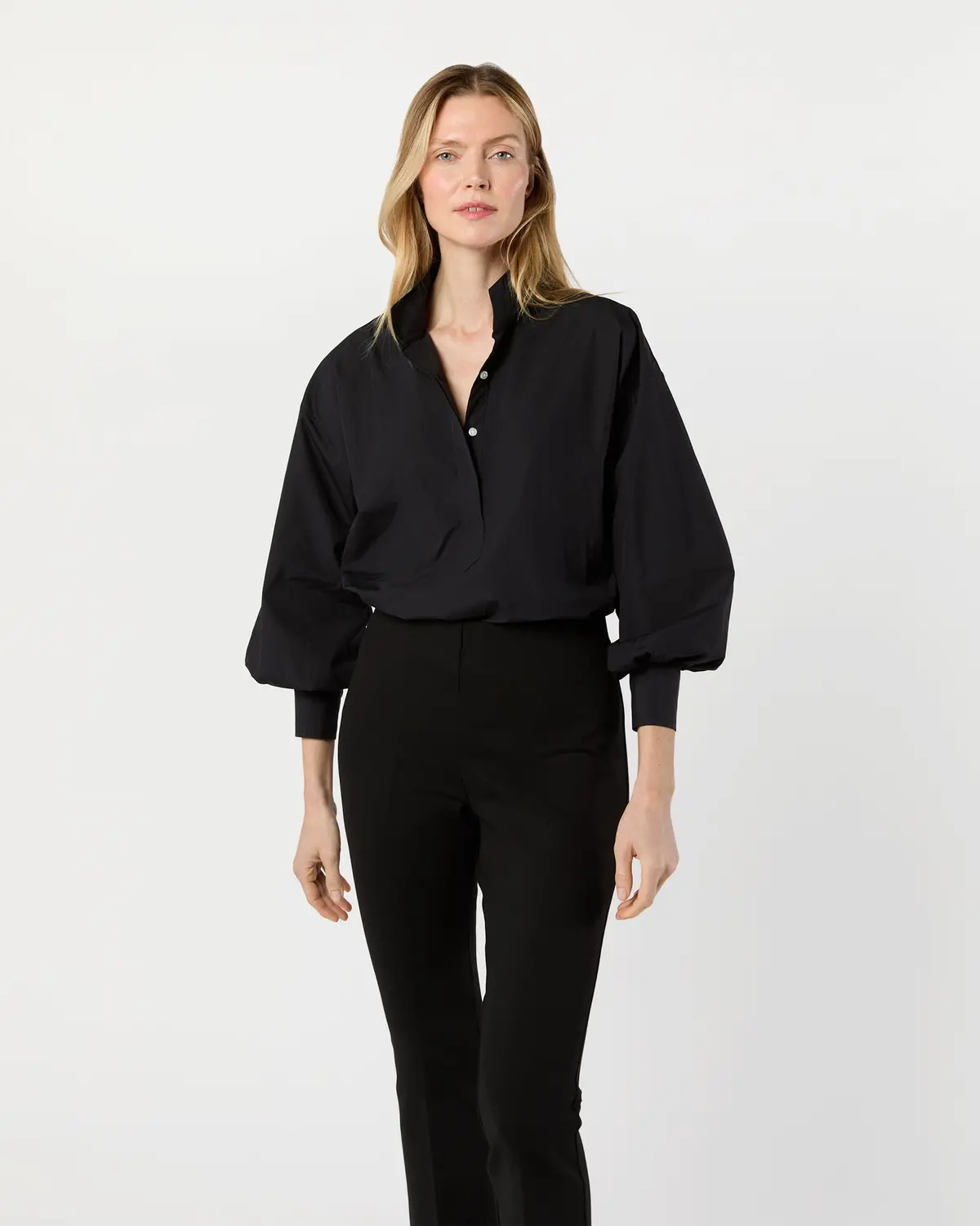 Anaya Popover Shirt In Black Poplin 1
