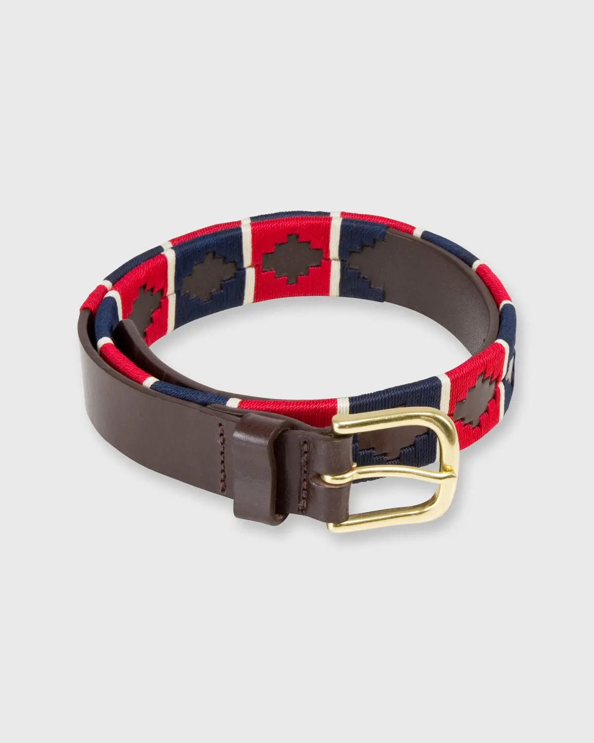 1 1/8" Polo Belt In Red/Navy/Cream Chocolate Leather 1