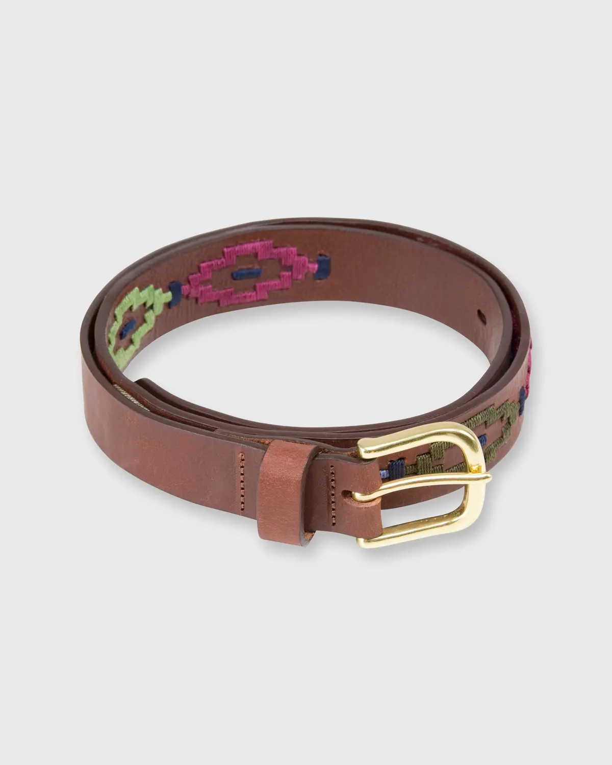 1 1/8" Polo Belt In Berry/Green/Navy Multi Medium Brown Leather 1