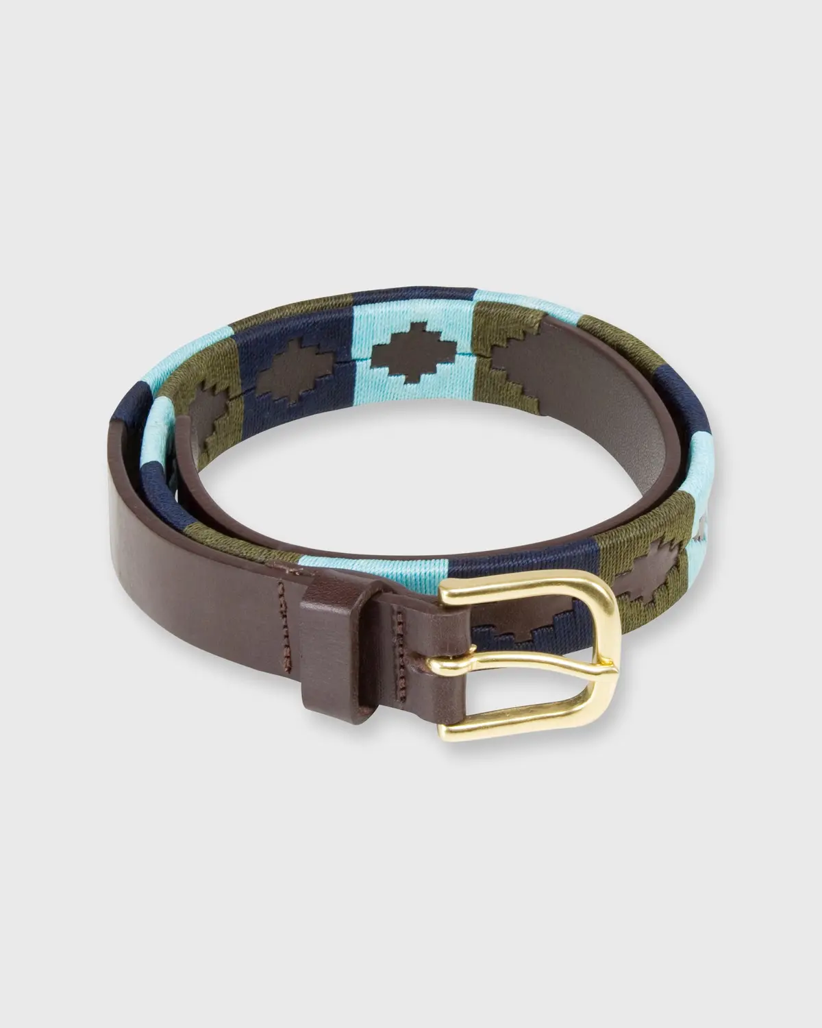 1 1/8" Polo Belt In Olive/Sky/Navy Chocolate Leather 1