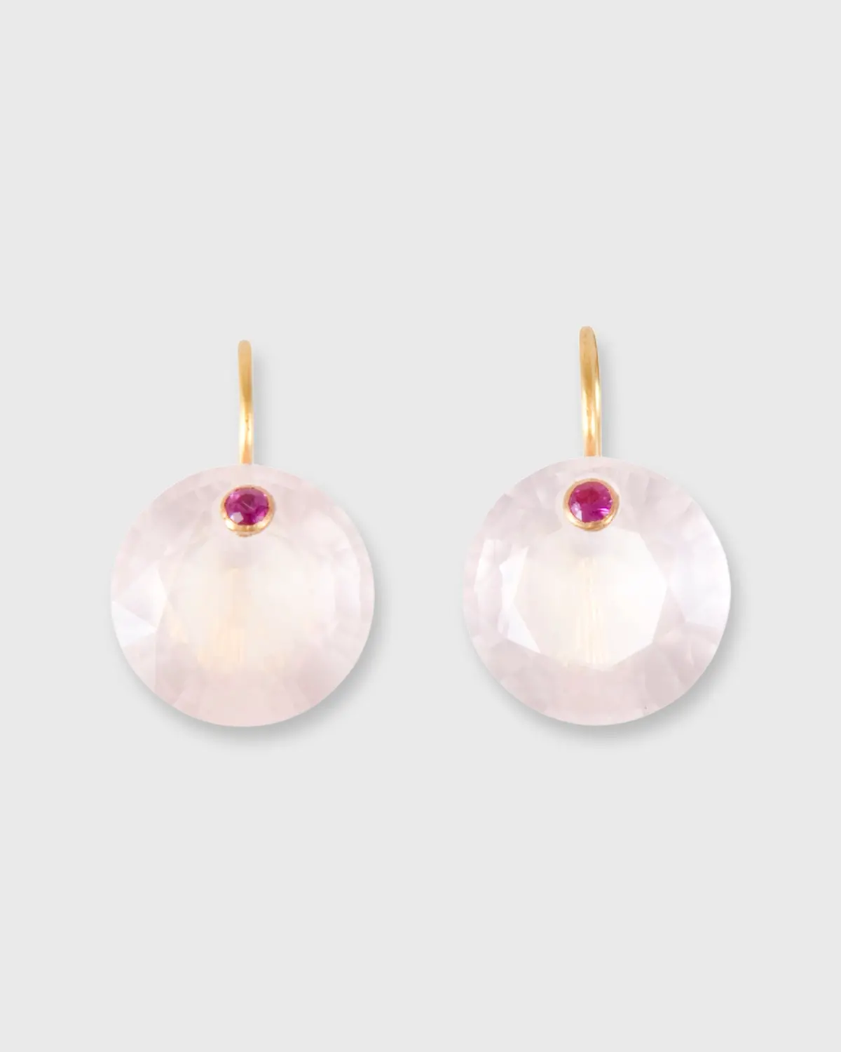 Round Gem Earrings In Rose Quartz/Pink Sapphire 1