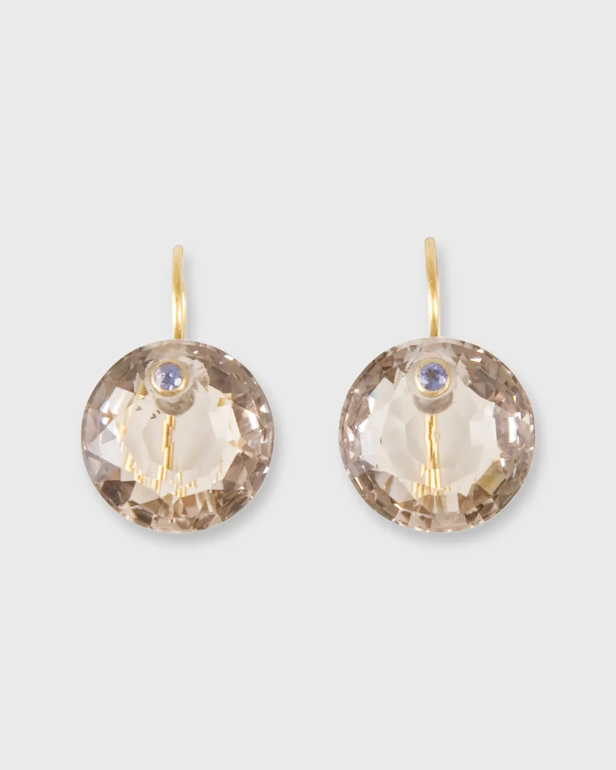 Round Gem Earrings In Smokey Quartz/Tanzanite 1