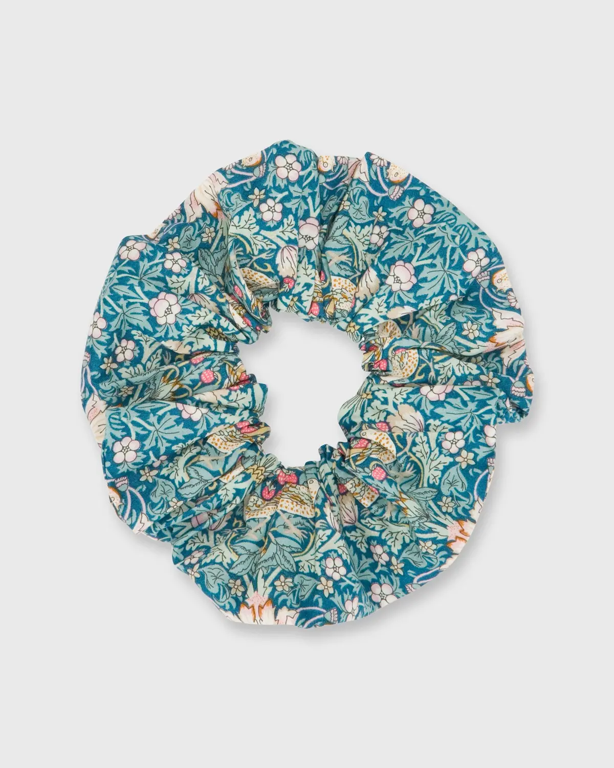 Large Scrunchie In Navy Multi Strawberry Thief Liberty Fabric 1