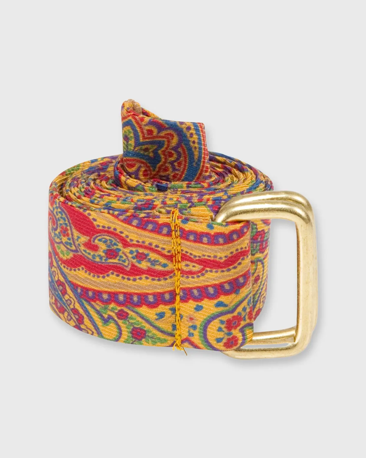 D-Ring Belt In Mustard/Blue/Red Paisley Silk 1