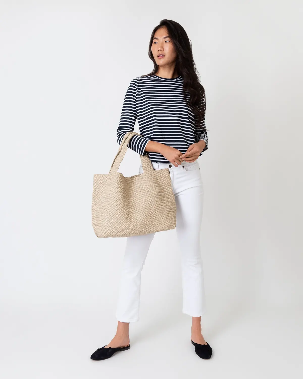 Mercato Handwoven Tote In Beige Coated Cotton 2