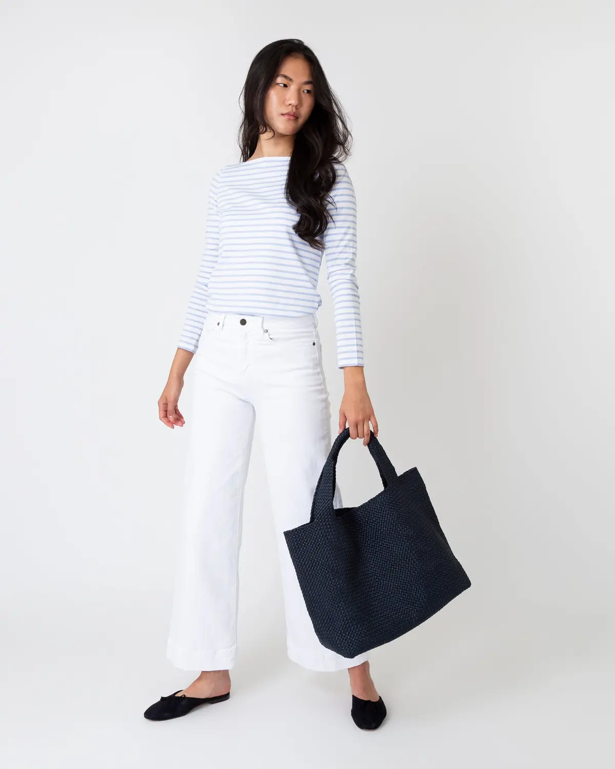 Mercato Handwoven Tote In Navy Coated Cotton 2