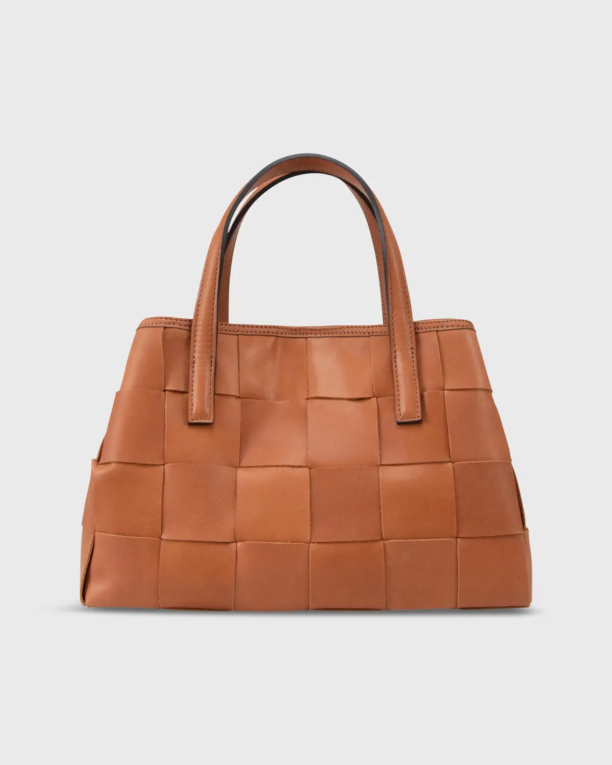 Wide Woven Satchel Bag In Biscuit Leather 1