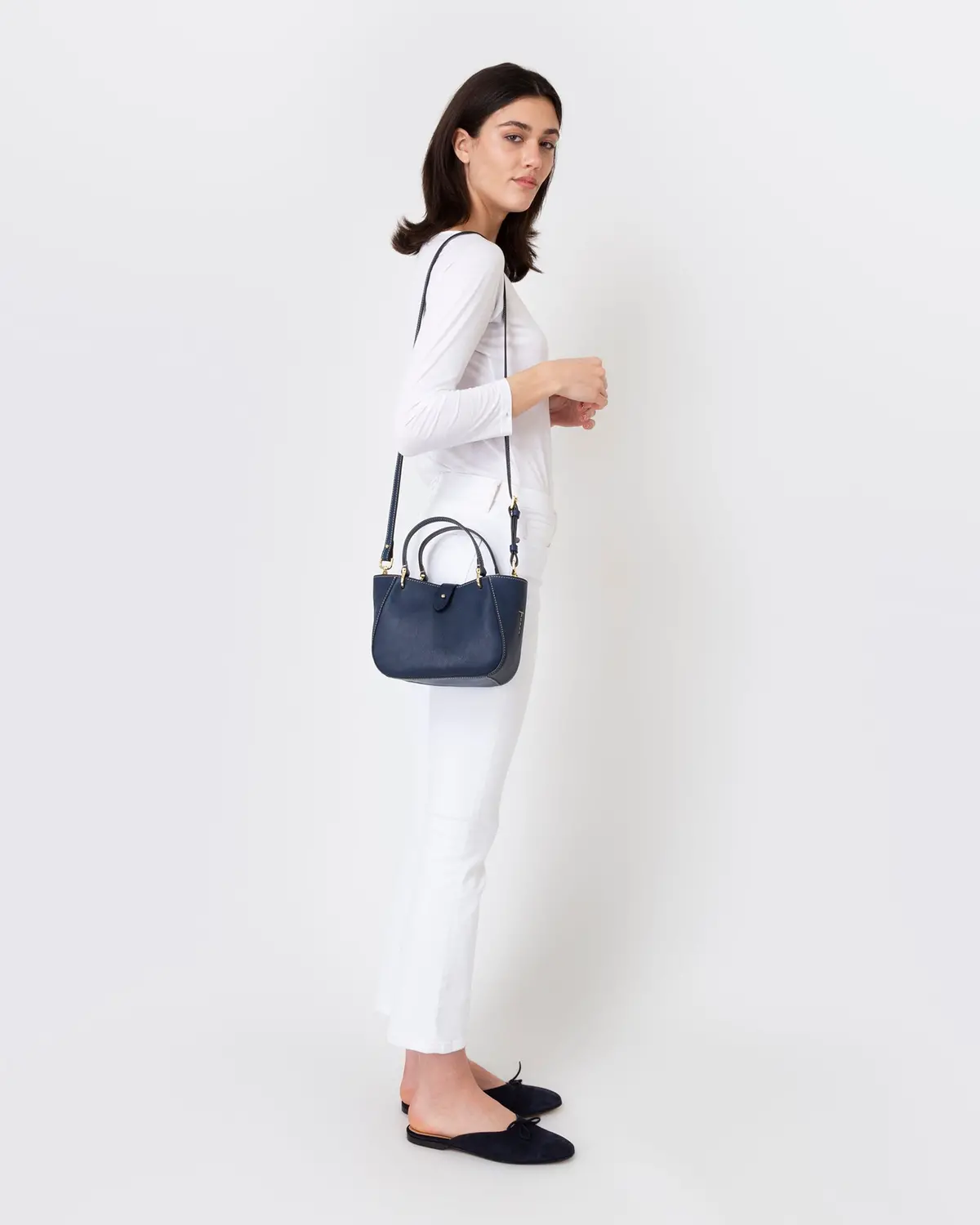 Small Annalisa Satchel Bag In Navy Leather 2