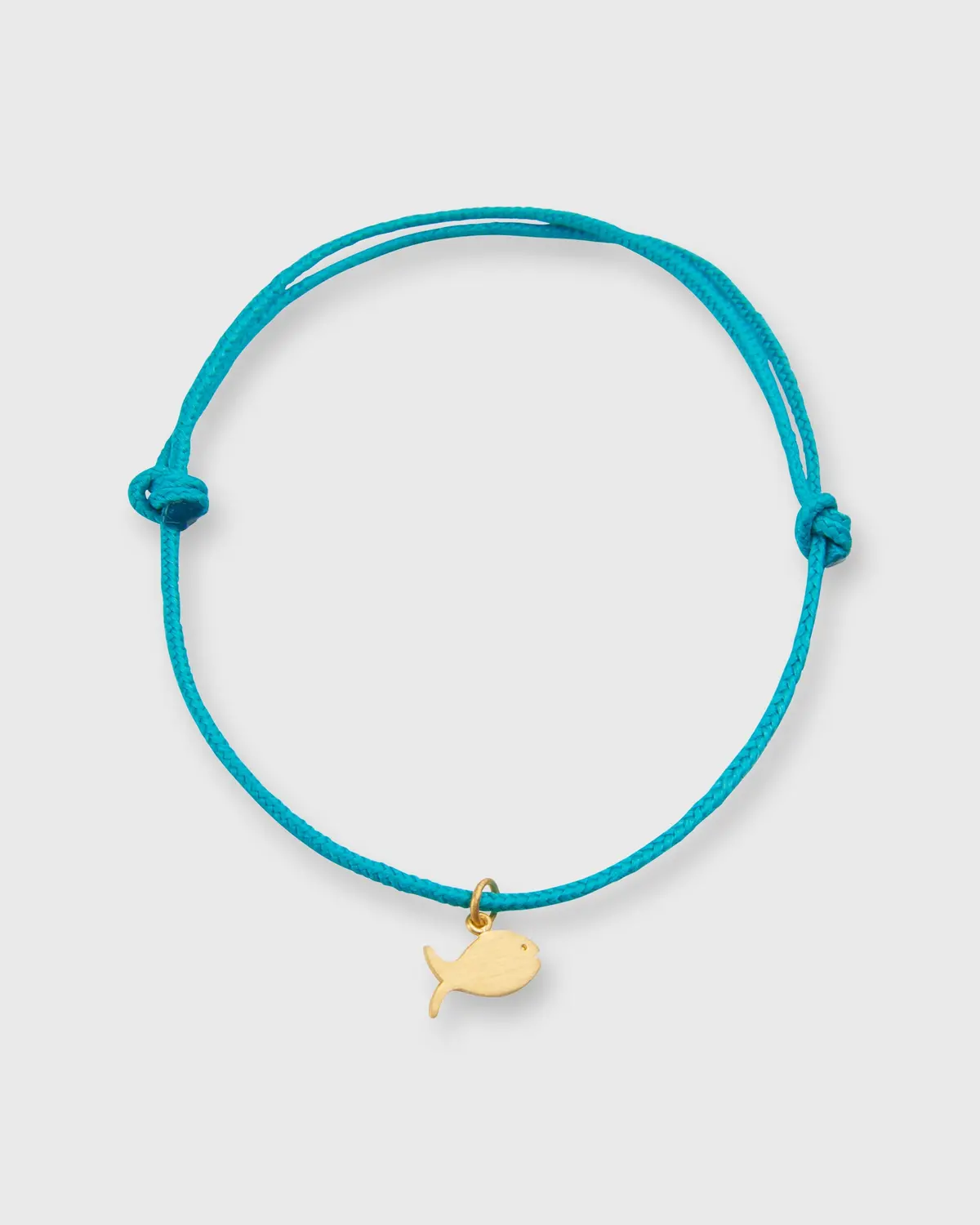 Fish Charm Bracelet In Gold/Seafoam Green Cord 1