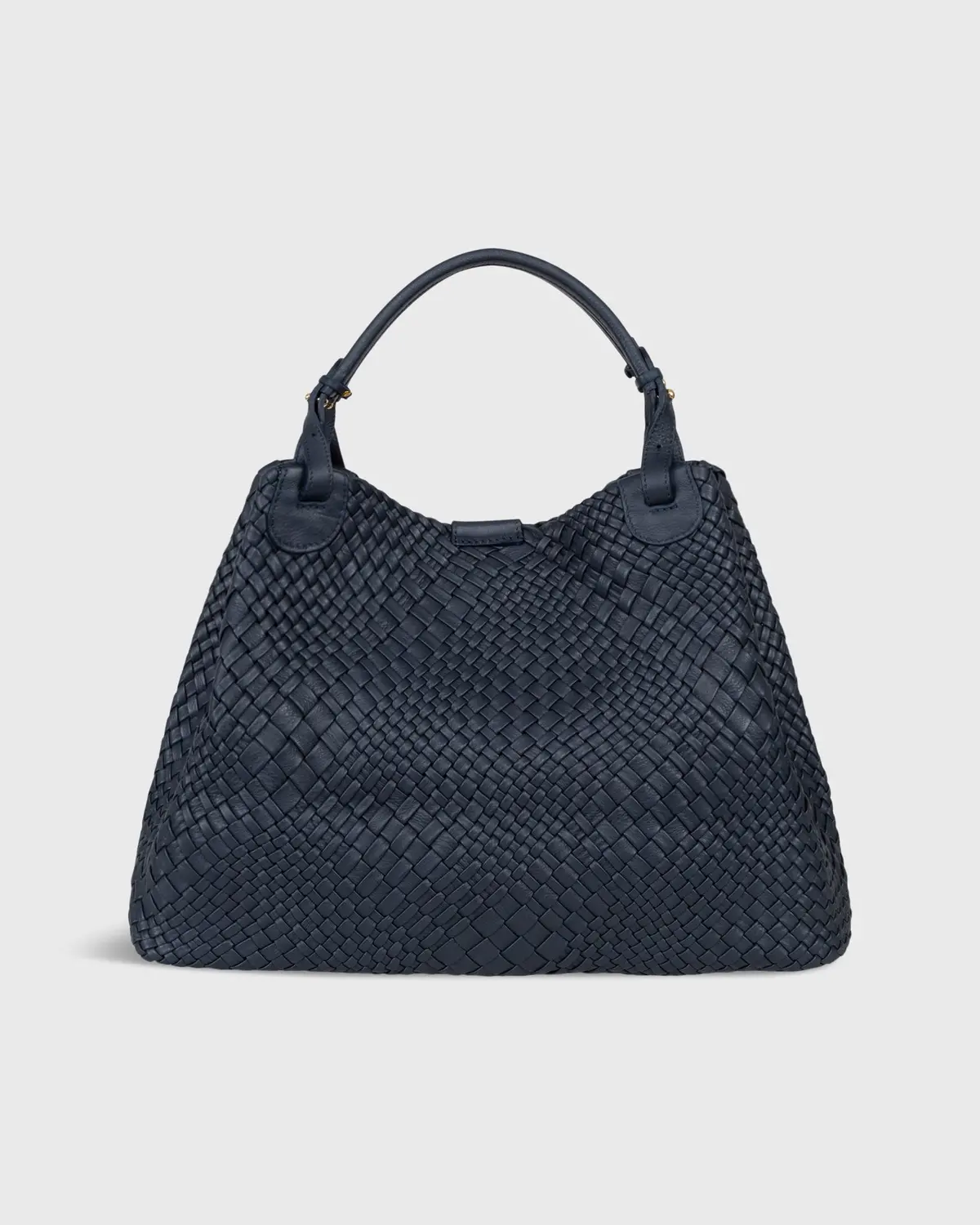 Cate Handwoven Satchel Bag In Navy Leather 1