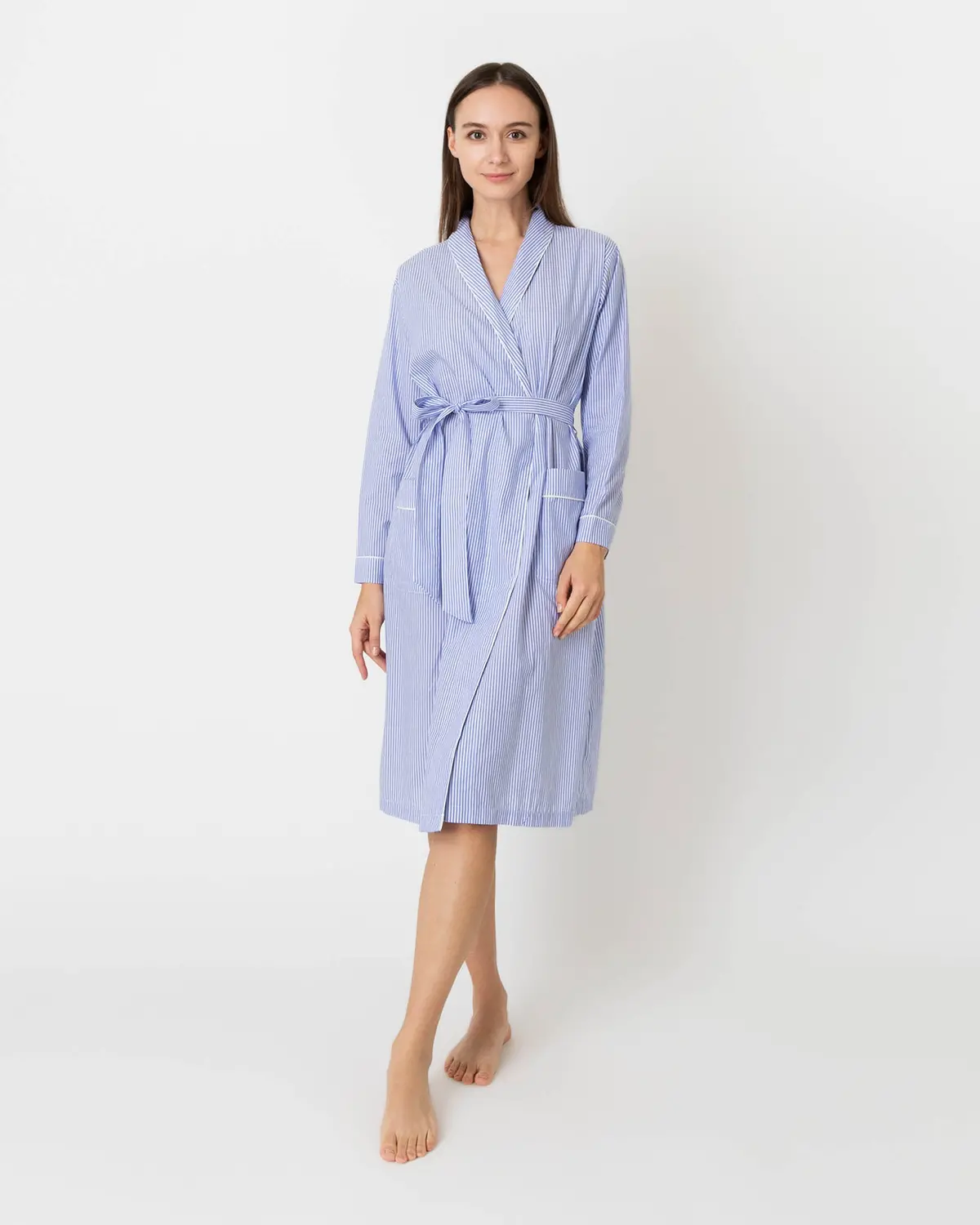 Darcey Robe In Blue Bengal Stripe Cotton Lawn 1