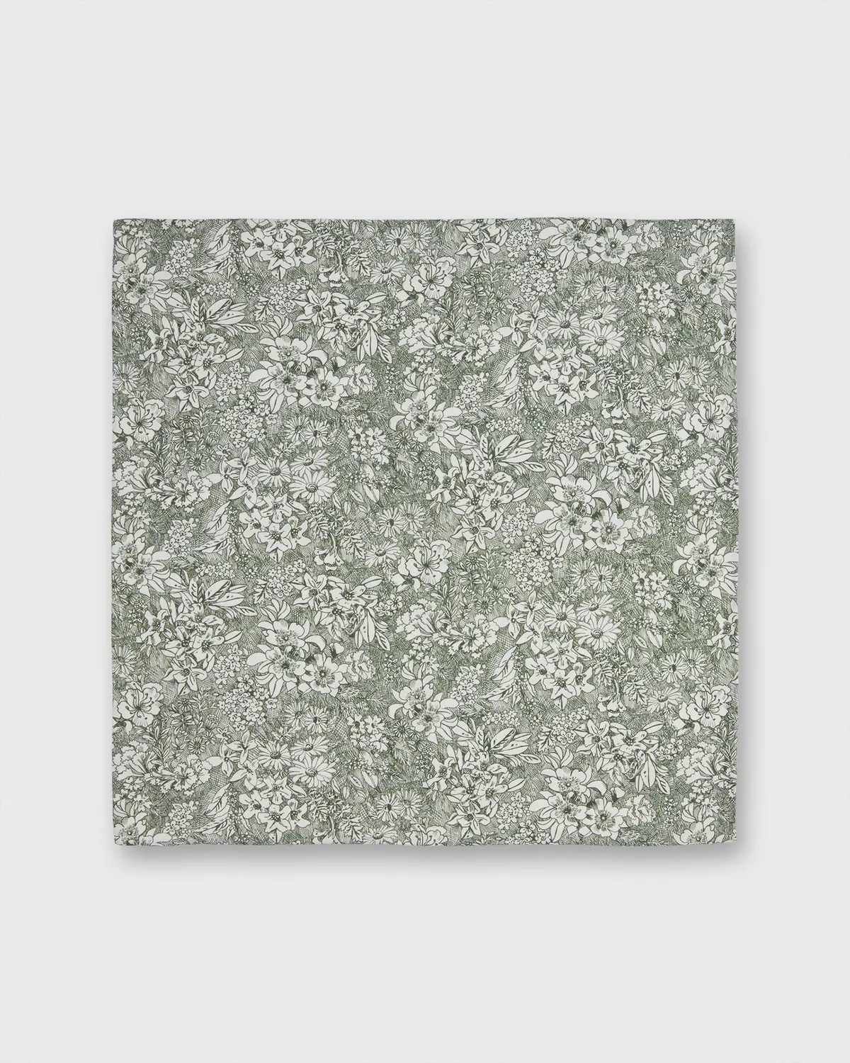 Cotton Print Pocket Square In Olive/Ivory Orlando Liberty Fabric 2