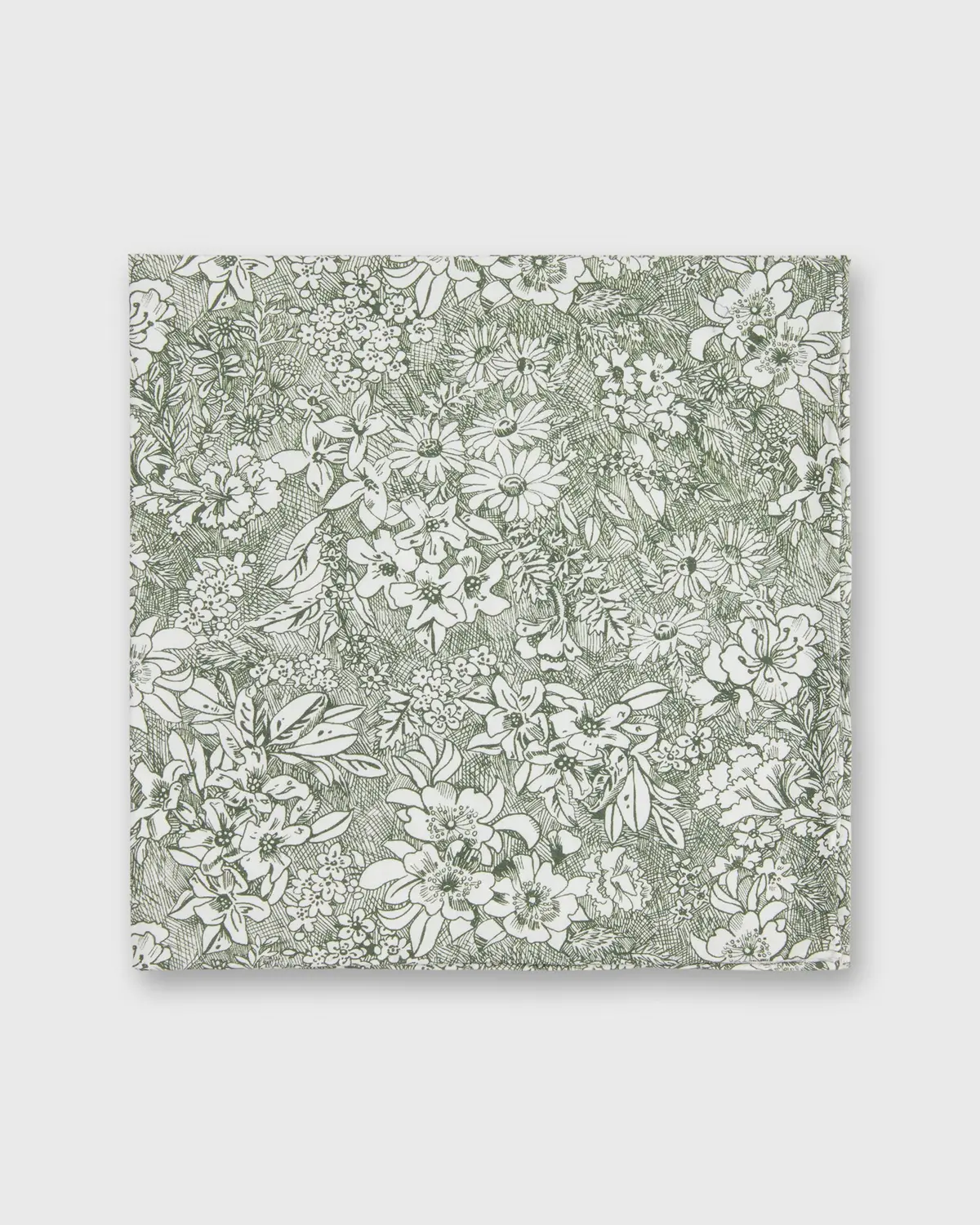Cotton Print Pocket Square In Olive/Ivory Orlando Liberty Fabric 1