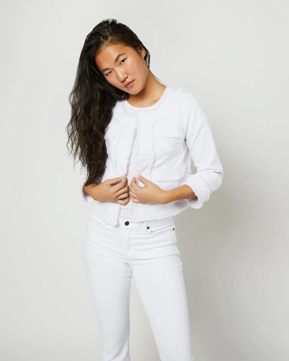 Kiki Jacket In White Garment-Dyed Stretch Twill 1