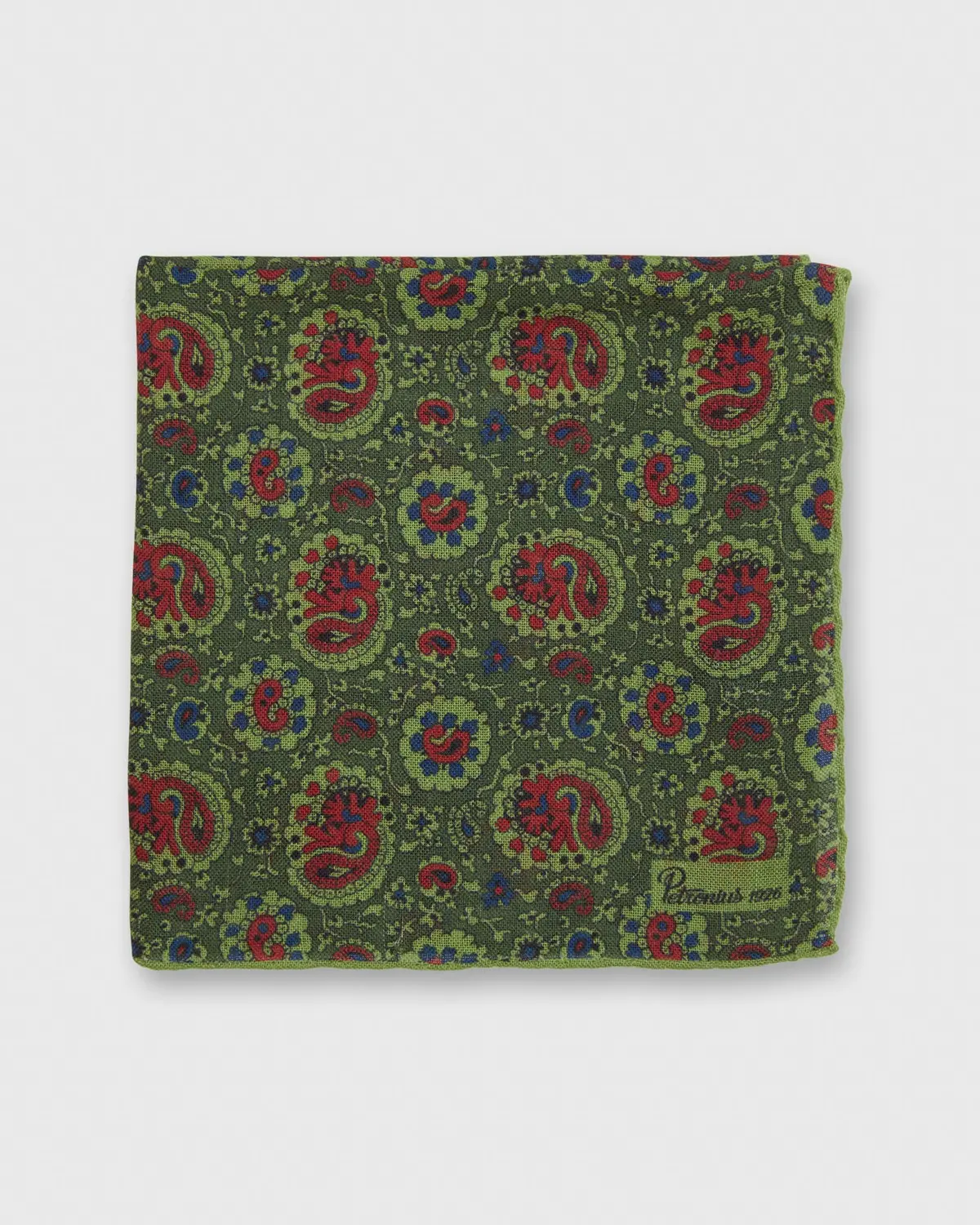 Hand-Rolled Pocket Square In Olive Paisley 1