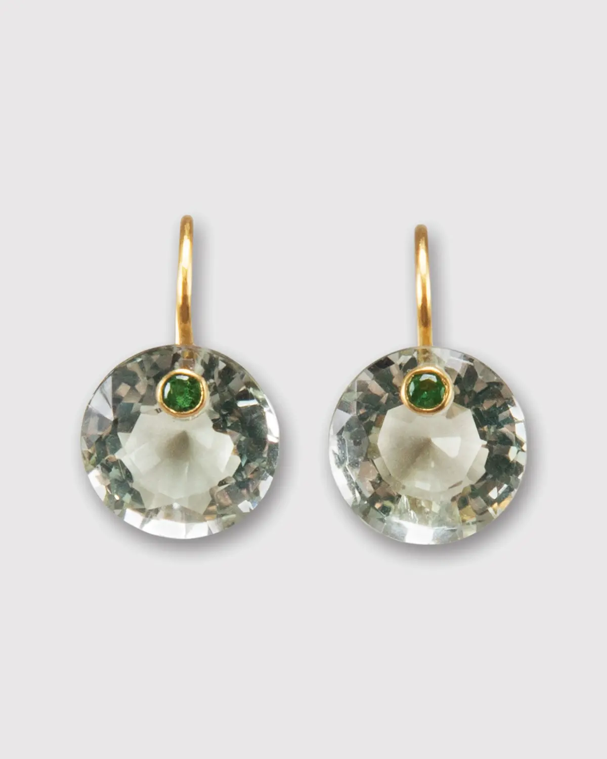 Small Round Gem Earrings In Green Quartz/Tsavorite 1