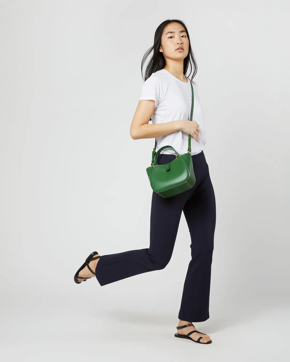 Small Annalisa Satchel Bag In Green Leather 2