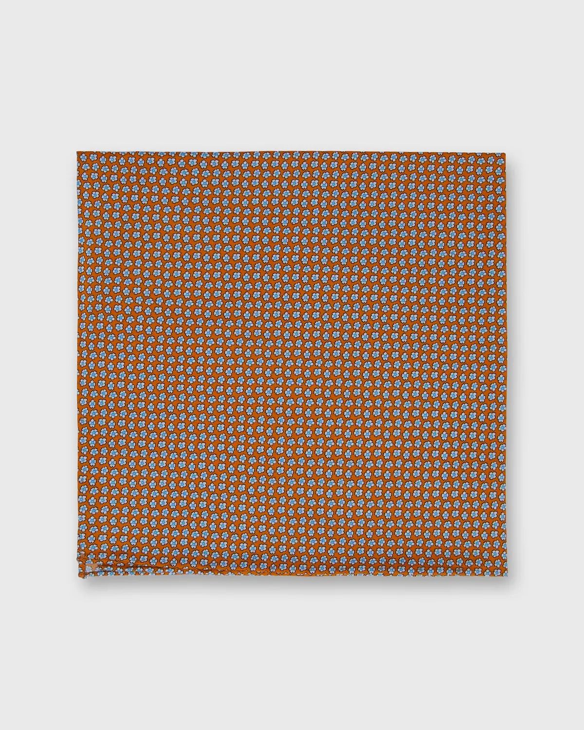 Cotton Print Pocket Square In Orange/Blue Tiny Floral 1