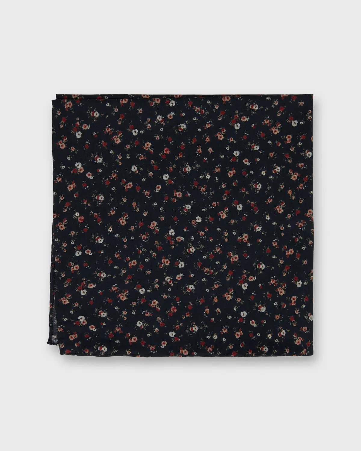 Cotton Print Pocket Square In Navy/Rose Small Floral 1