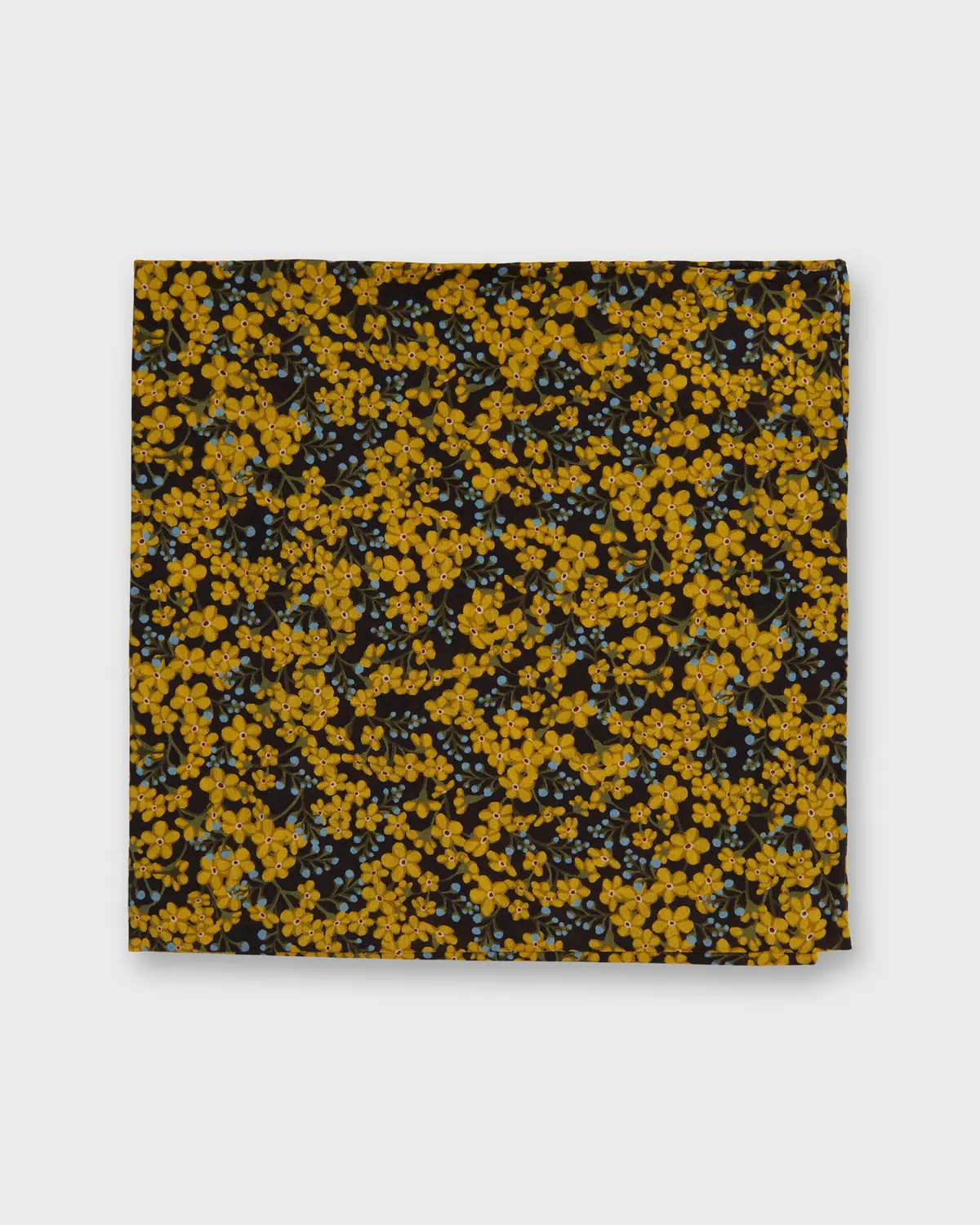 Cotton Print Pocket Square In Yellow/Blue/Brown Star Anise Liberty Fabric 1