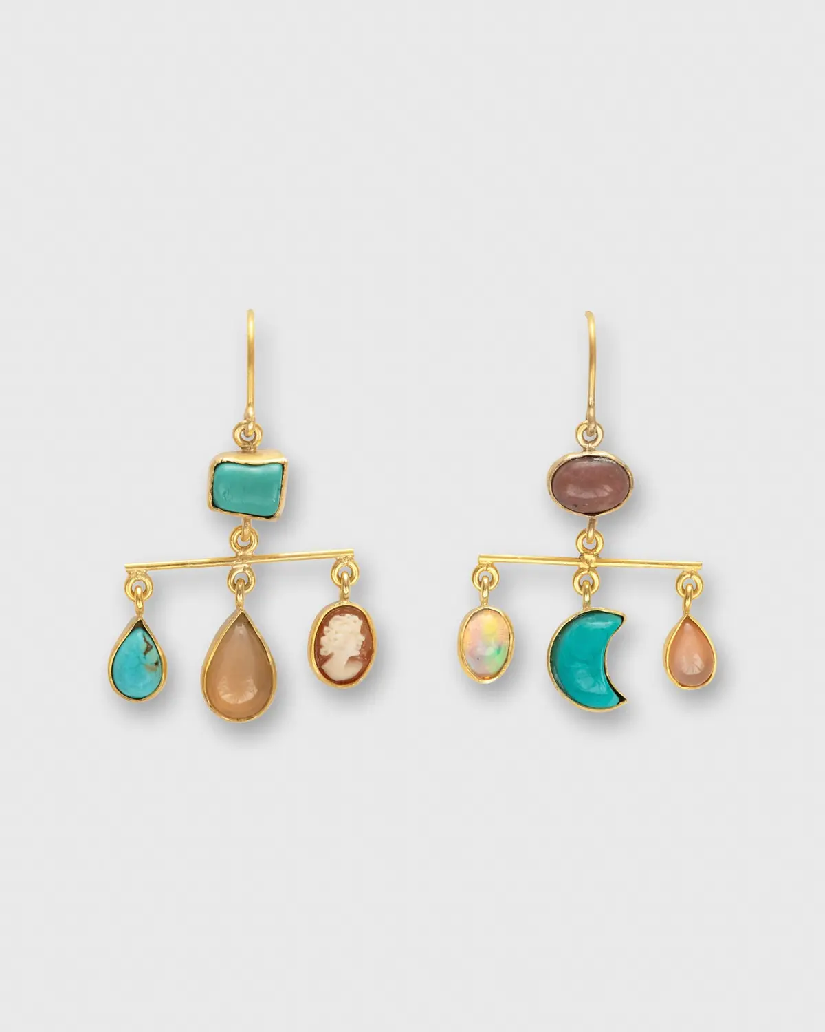 Balance Drop Earrings In Taupe/Turquoise 1