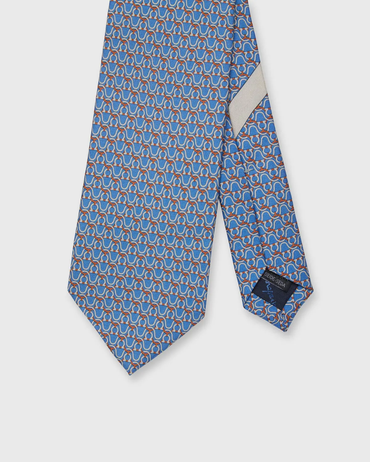 Silk Print Tie In Light Blue/Orange/White Stirrups 1