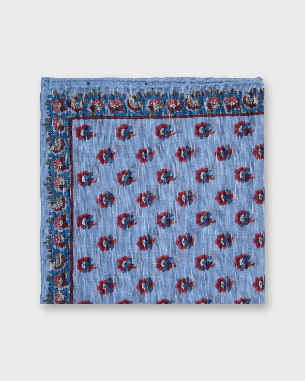 Linen/Cotton Print Pocket Square In Sky Provencal Floral 1