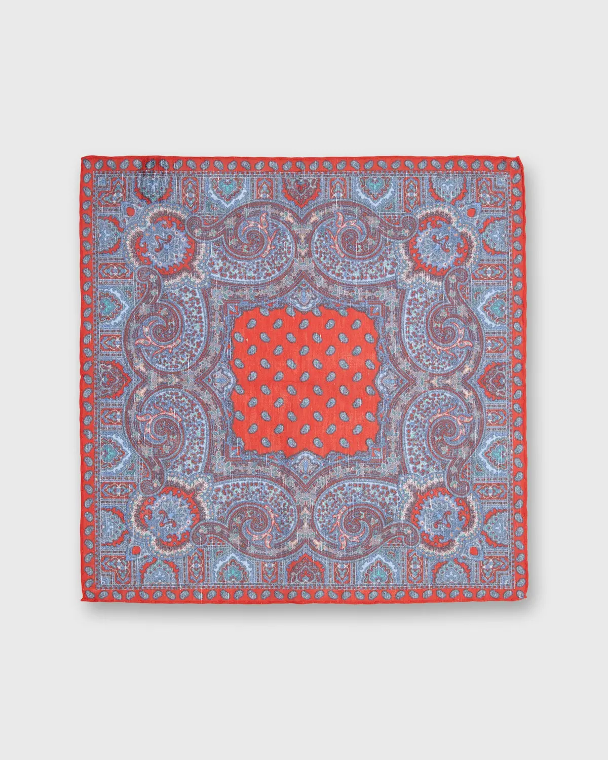 Linen/Cotton Print Pocket Square In Red Paisley 2