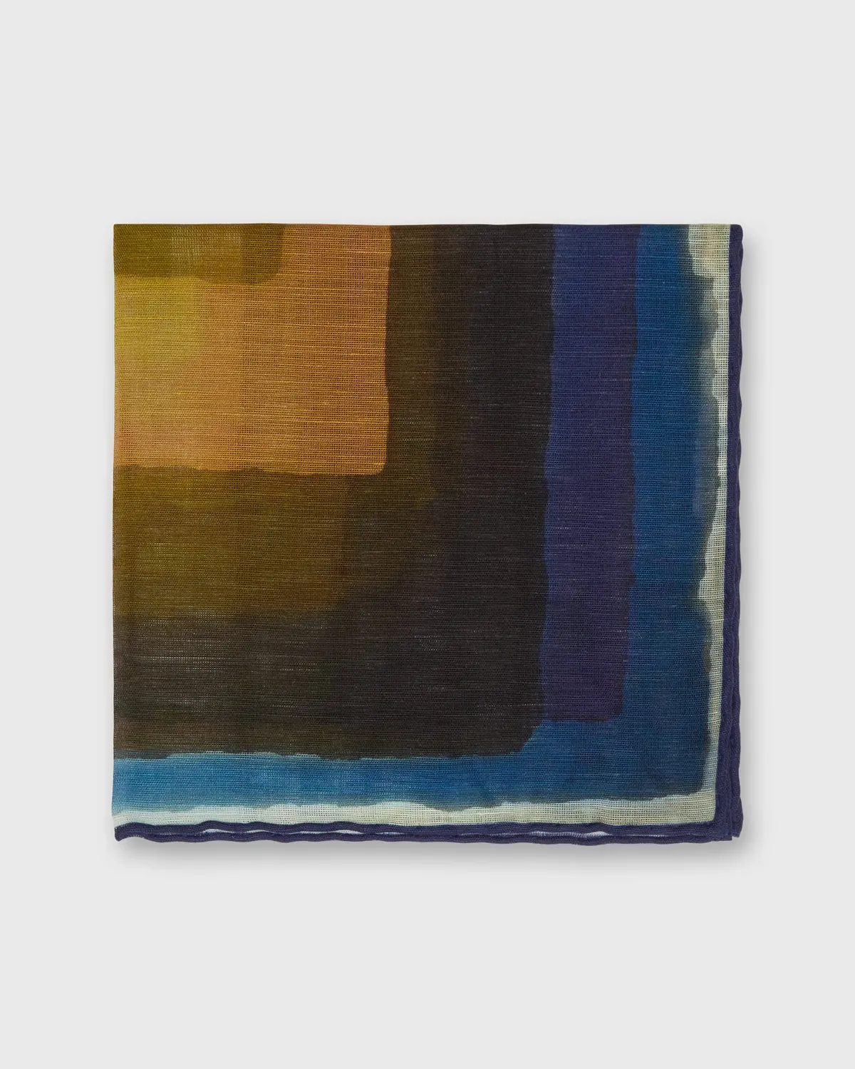Cotton/Linen Print Pocket Square In Blue/Multi Abstract Square 1