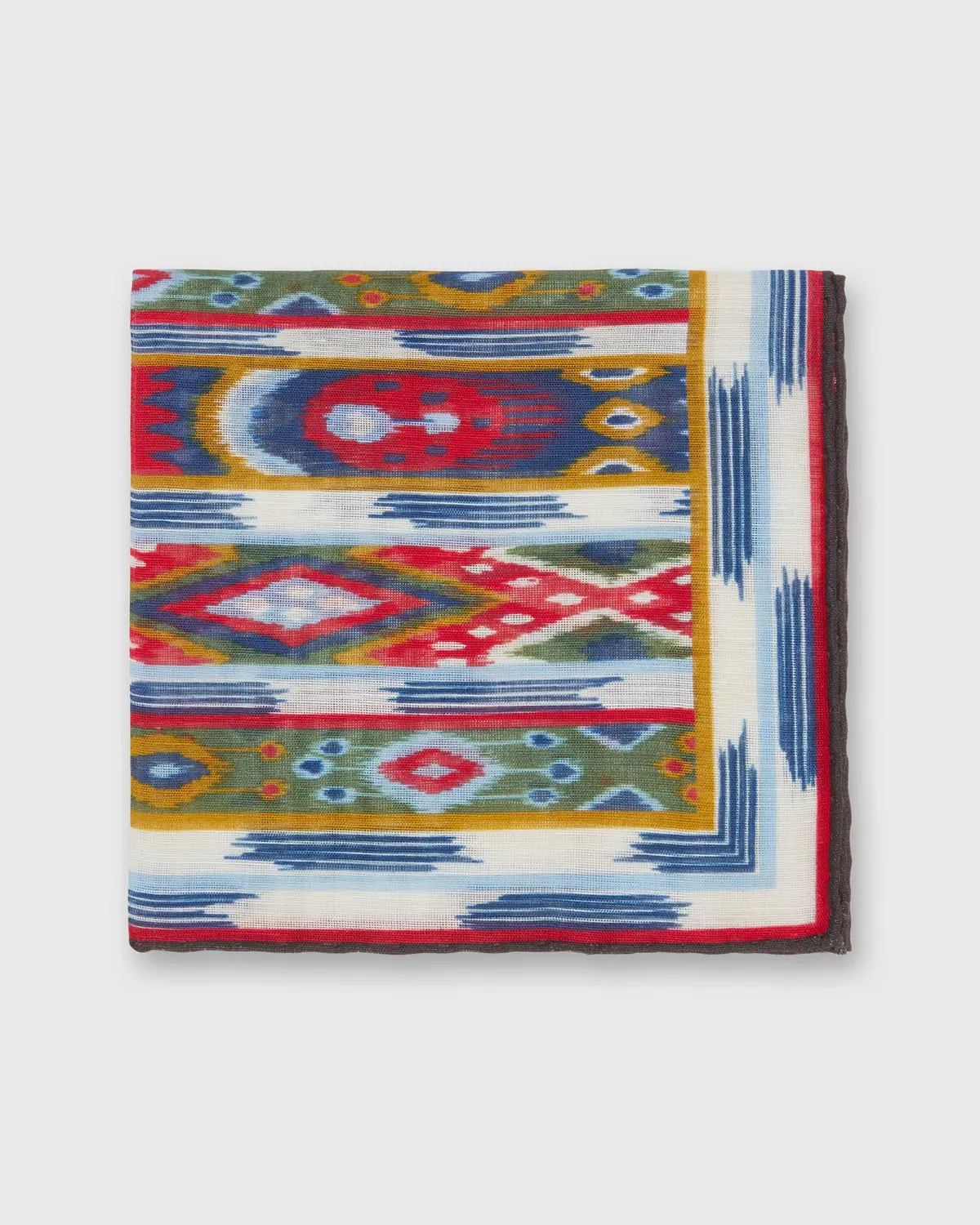 Cotton/Linen Print Pocket Square In Bone/Multi Ikat 1