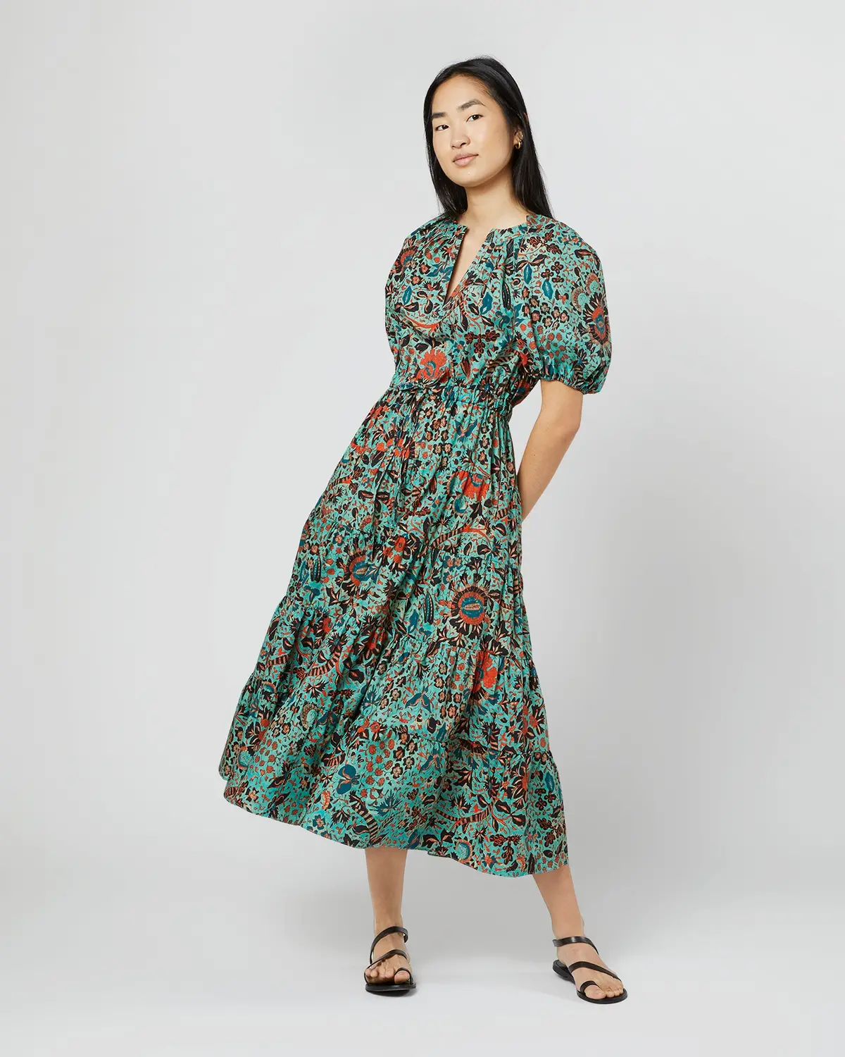 Olina Dress In Jade Trailing Lotus 1