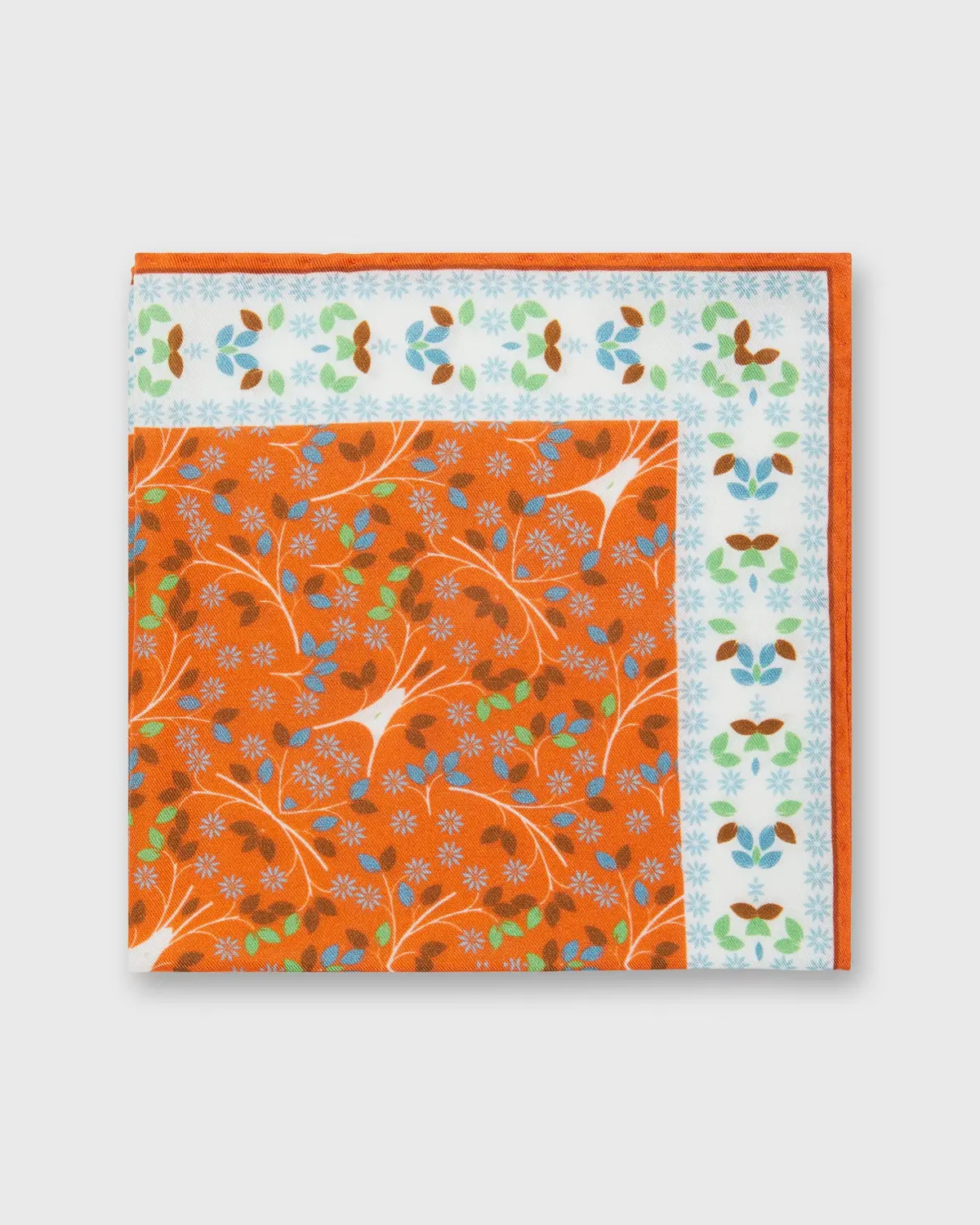Cotton/Linen Print Pocket Square In Orange/Sky Multi Florals 1