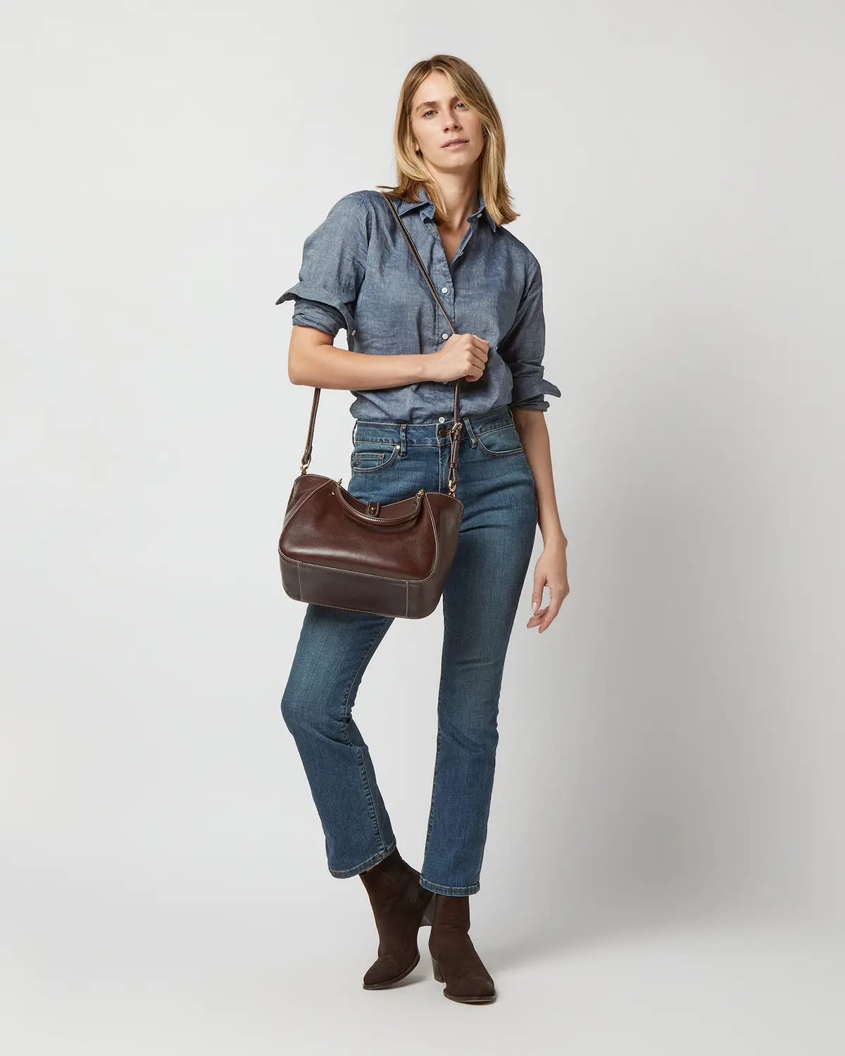 Annalisa Satchel Bag In Dark Brown Leather 2