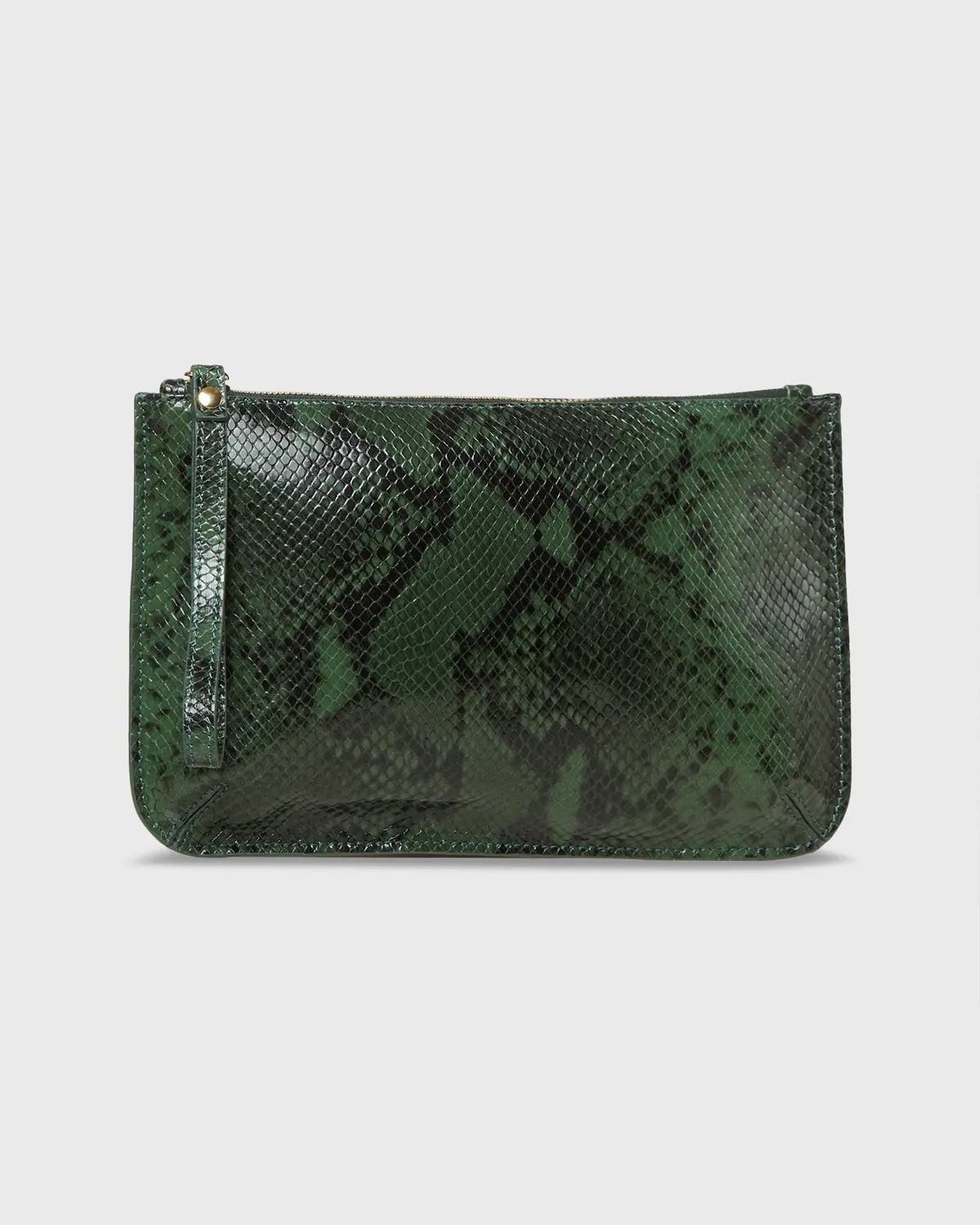 Zip Clutch In Green Python Calf Leather 1