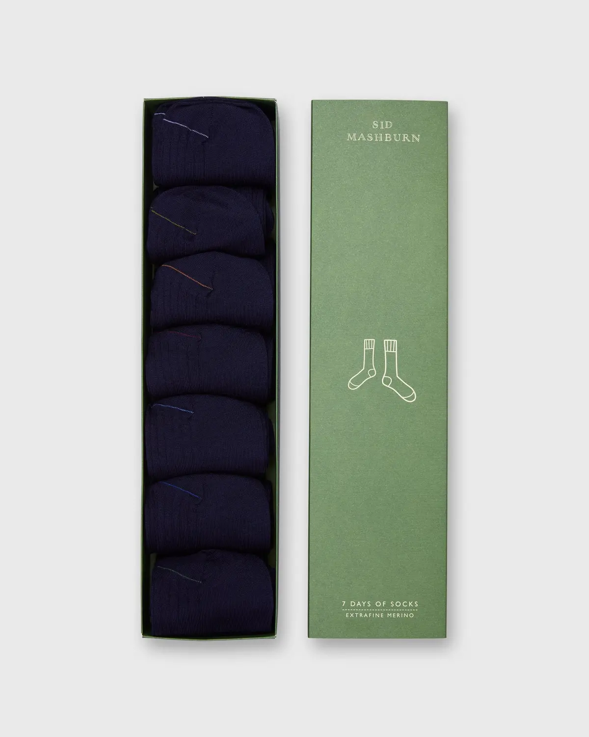 7-Day Sock Set, Over-The-Calf In Navy Wool 1