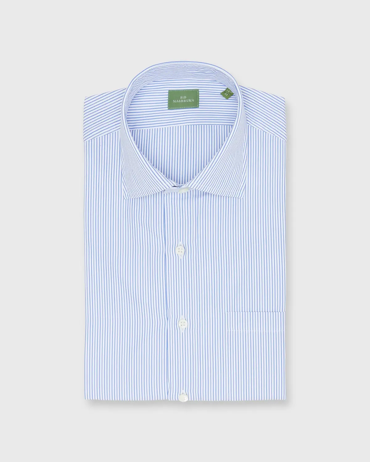 Spread Collar Dress Shirt In Blue Multi Double Stripe Poplin 1