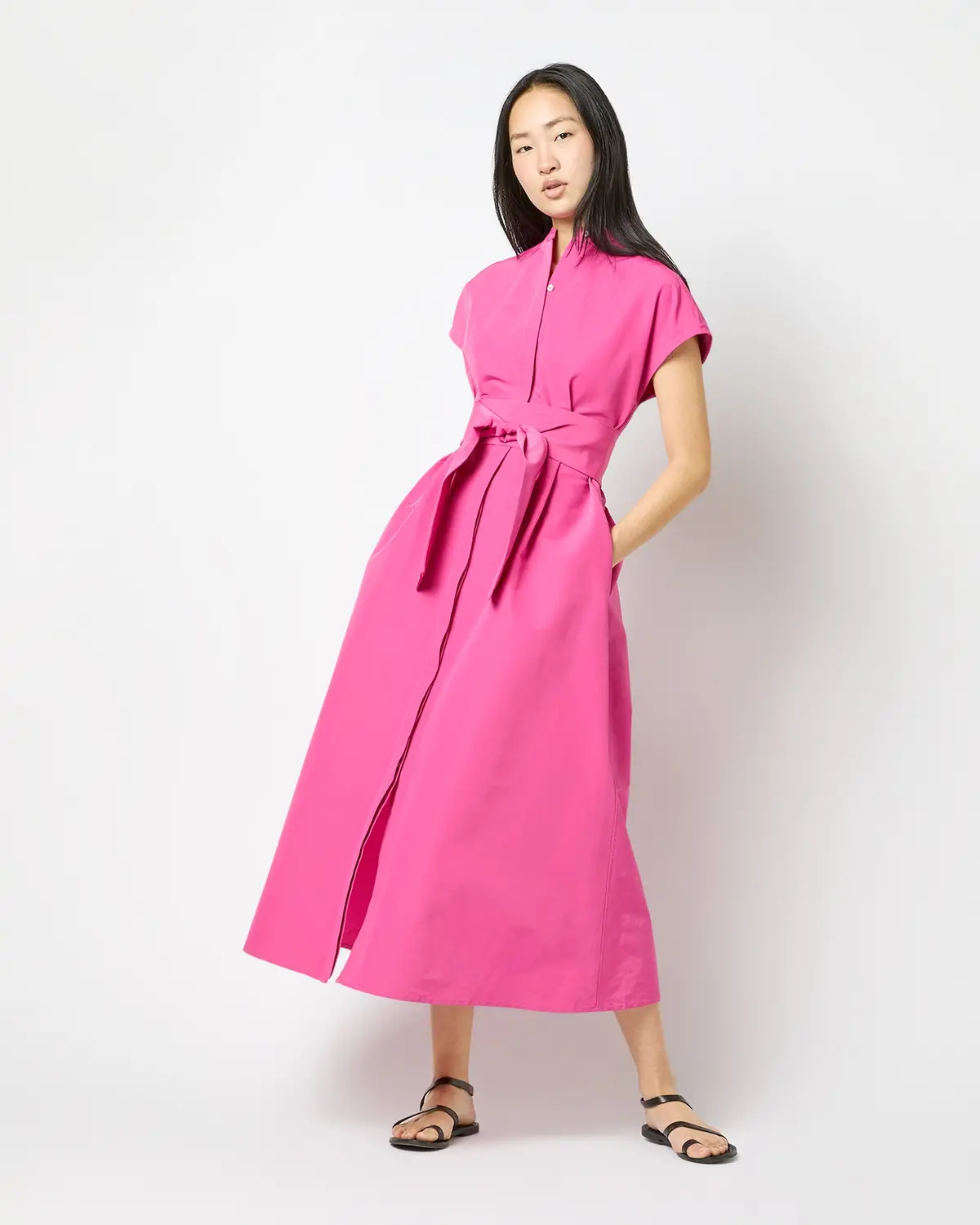 Gianna Maxi Shirtdress In Azalea Cotton/Nylon Faille 1