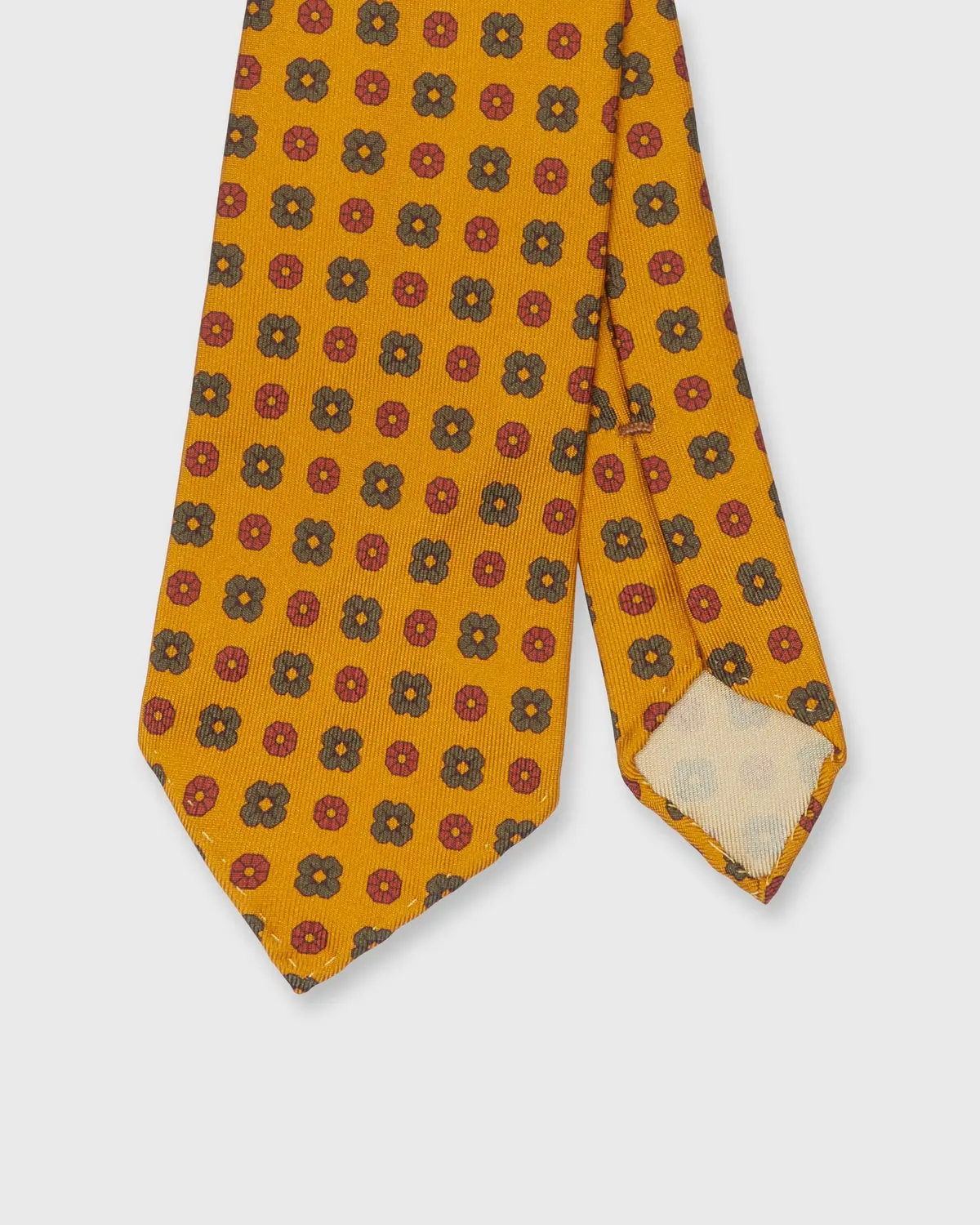 Silk Woven Tie In Gold/Olive/Brick Flowers 1
