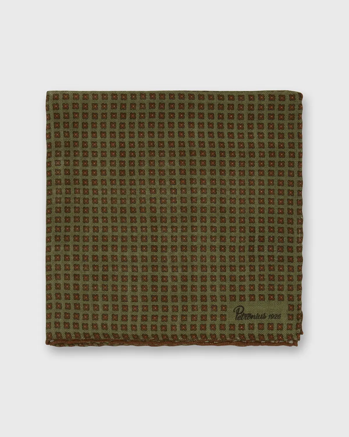 Wool/Silk Pocket Square In Sage/Brown Squares 1