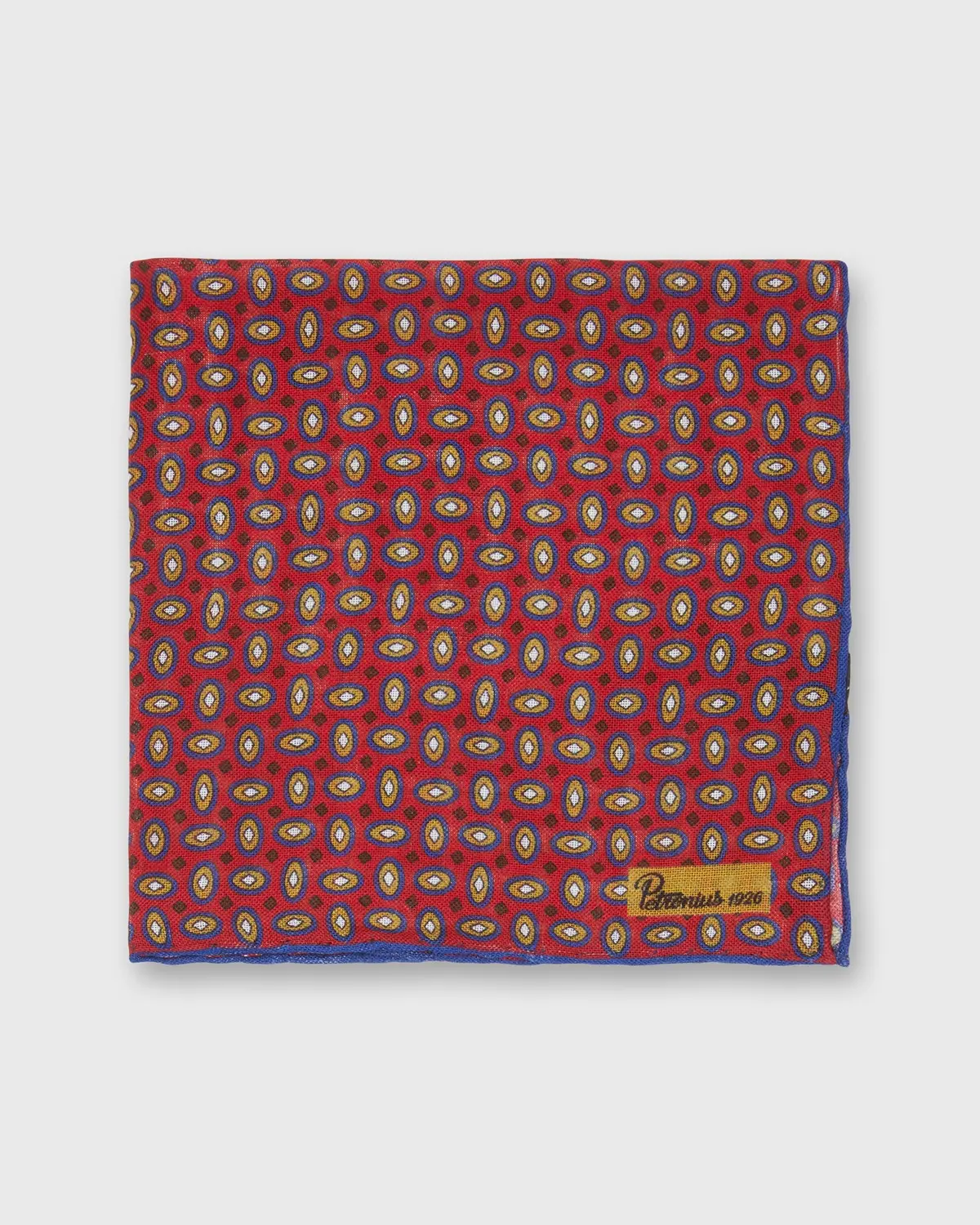 Wool/Silk Pocket Square In Red Oval Abstract 1