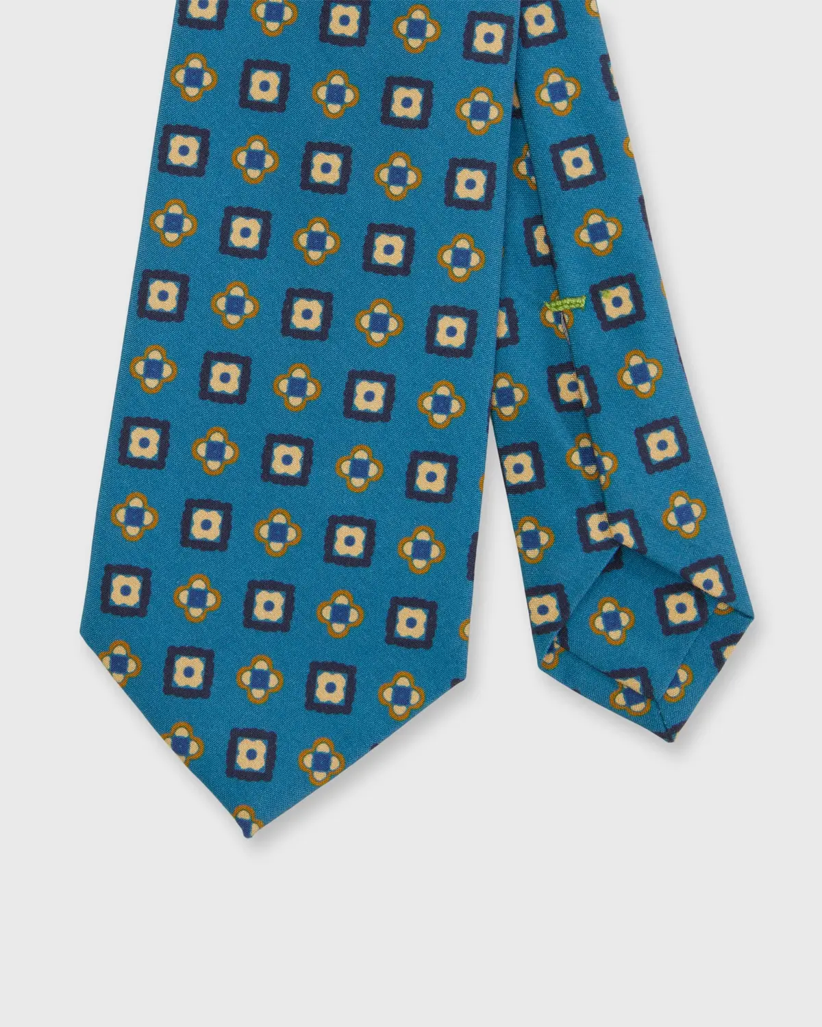 Silk Print Tie In River/Navy/Chartreuse Medallion 1