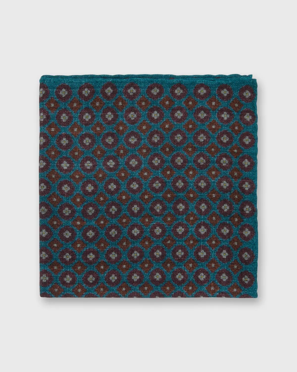 Wool/Silk Pocket Square In Lovat/Brown Medallion 1