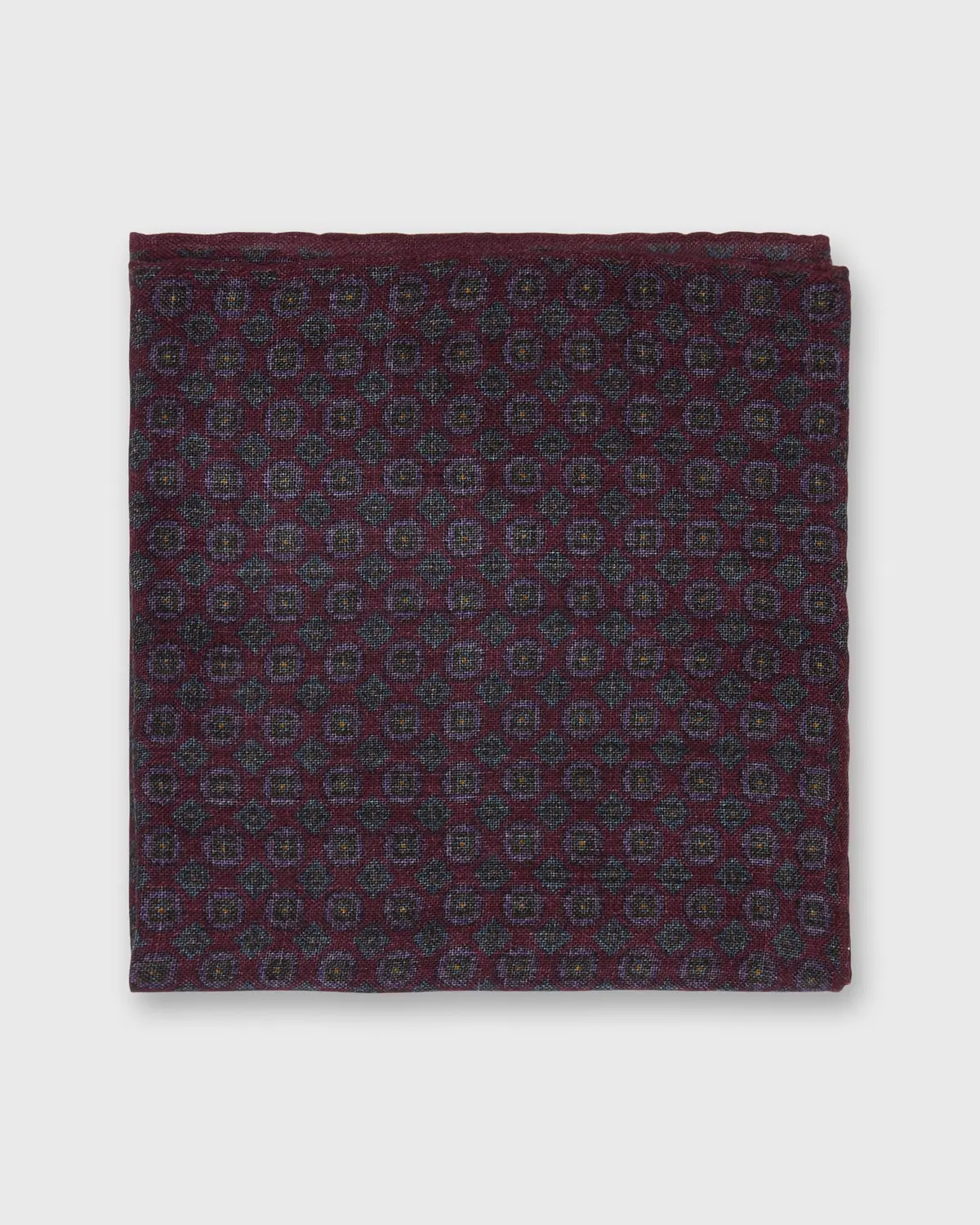 Wool/Silk Pocket Square In Berry/Navy/Purple Foulard 1
