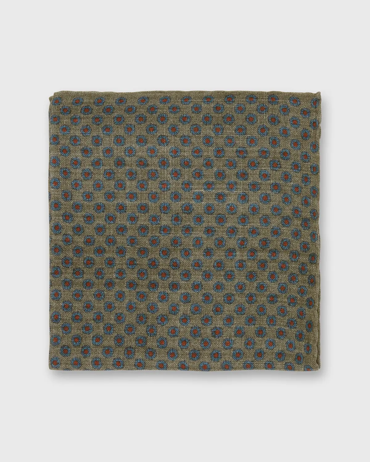 Wool/Silk Pocket Square In Stone/Blue/Red Flower 1