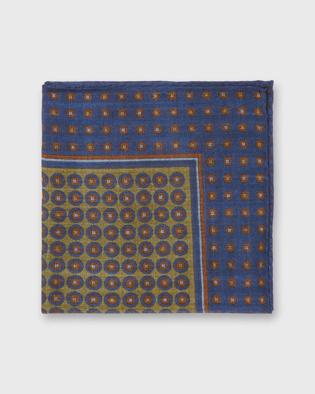 Wool/Silk Pocket Square In Blue/Stone Medallion 1