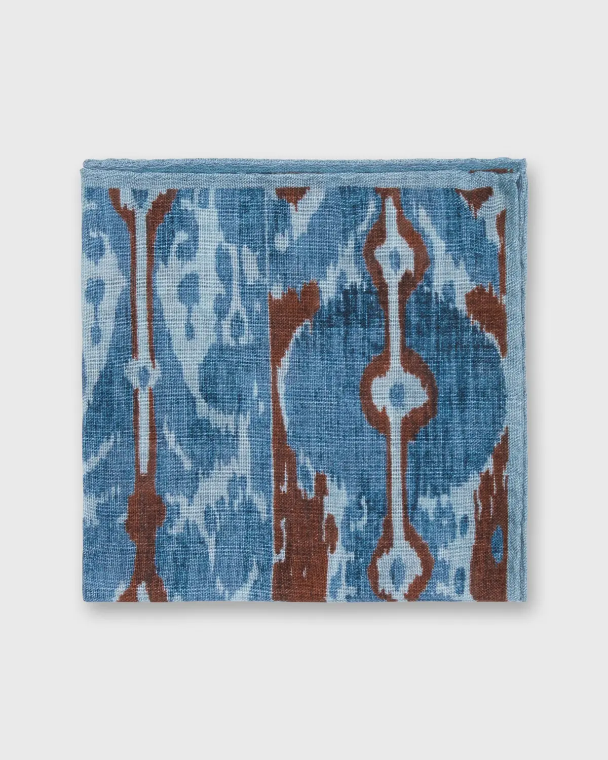 Wool/Silk Pocket Square In Blue/Brown Ikat 1
