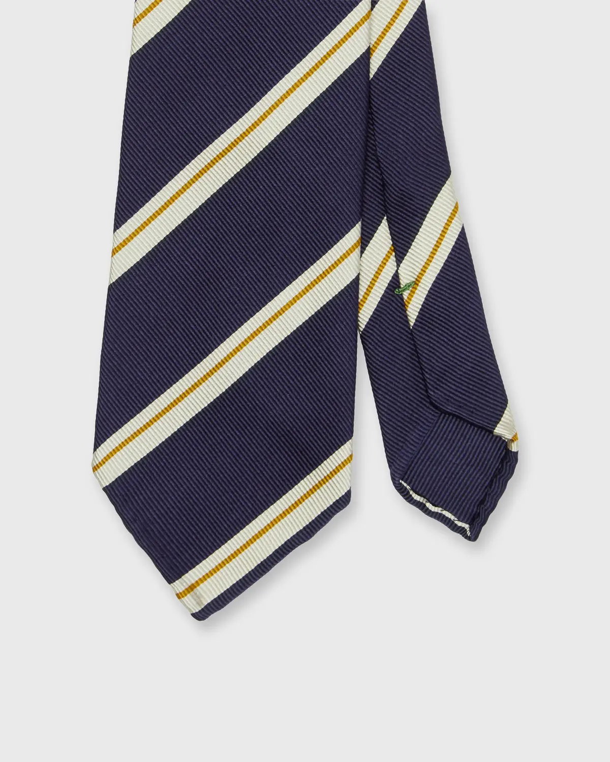 Silk Woven Tie In Navy/Bone/Yellow Stripe 1