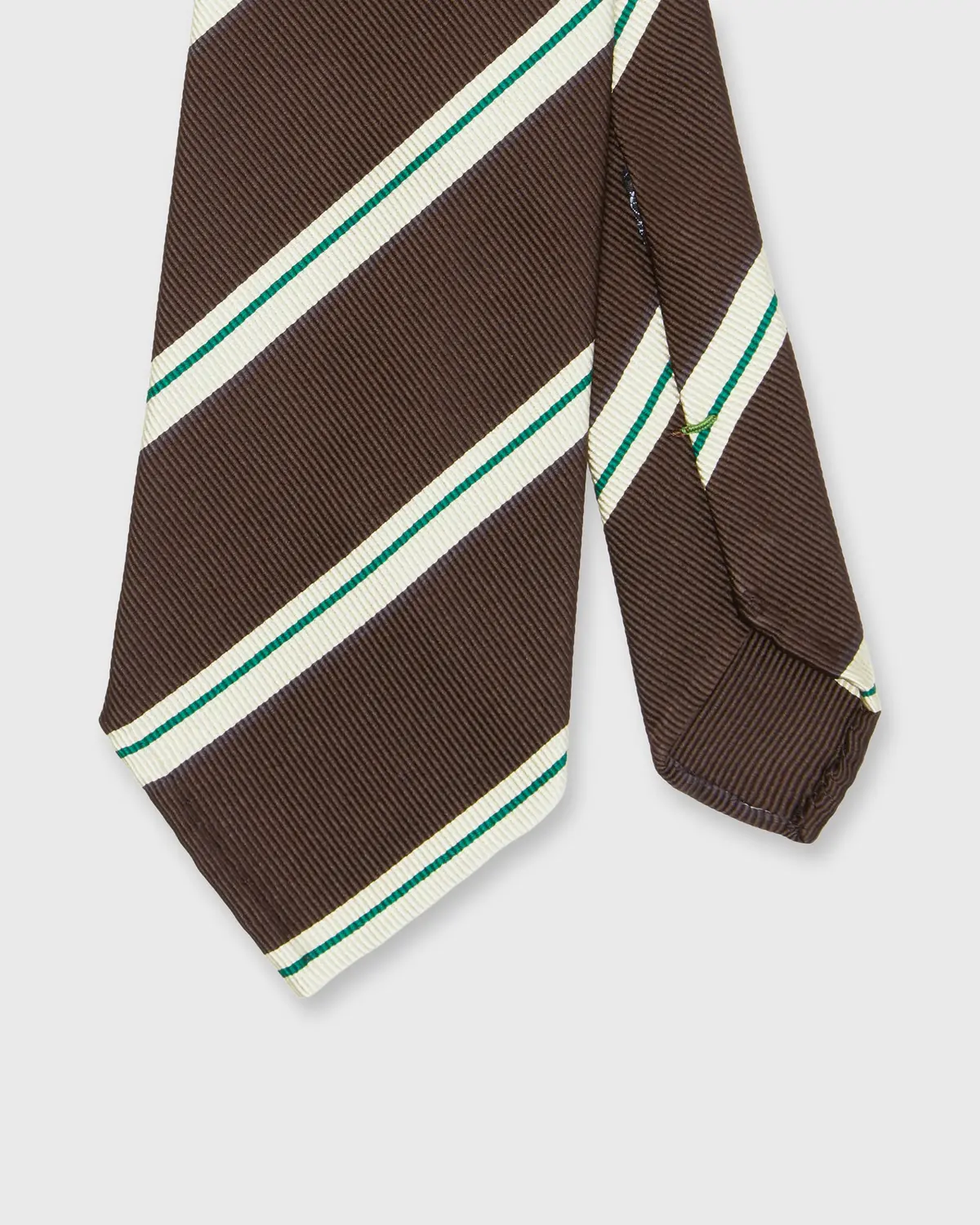 Silk Woven Tie In Brown/Bone/Green Stripe 1