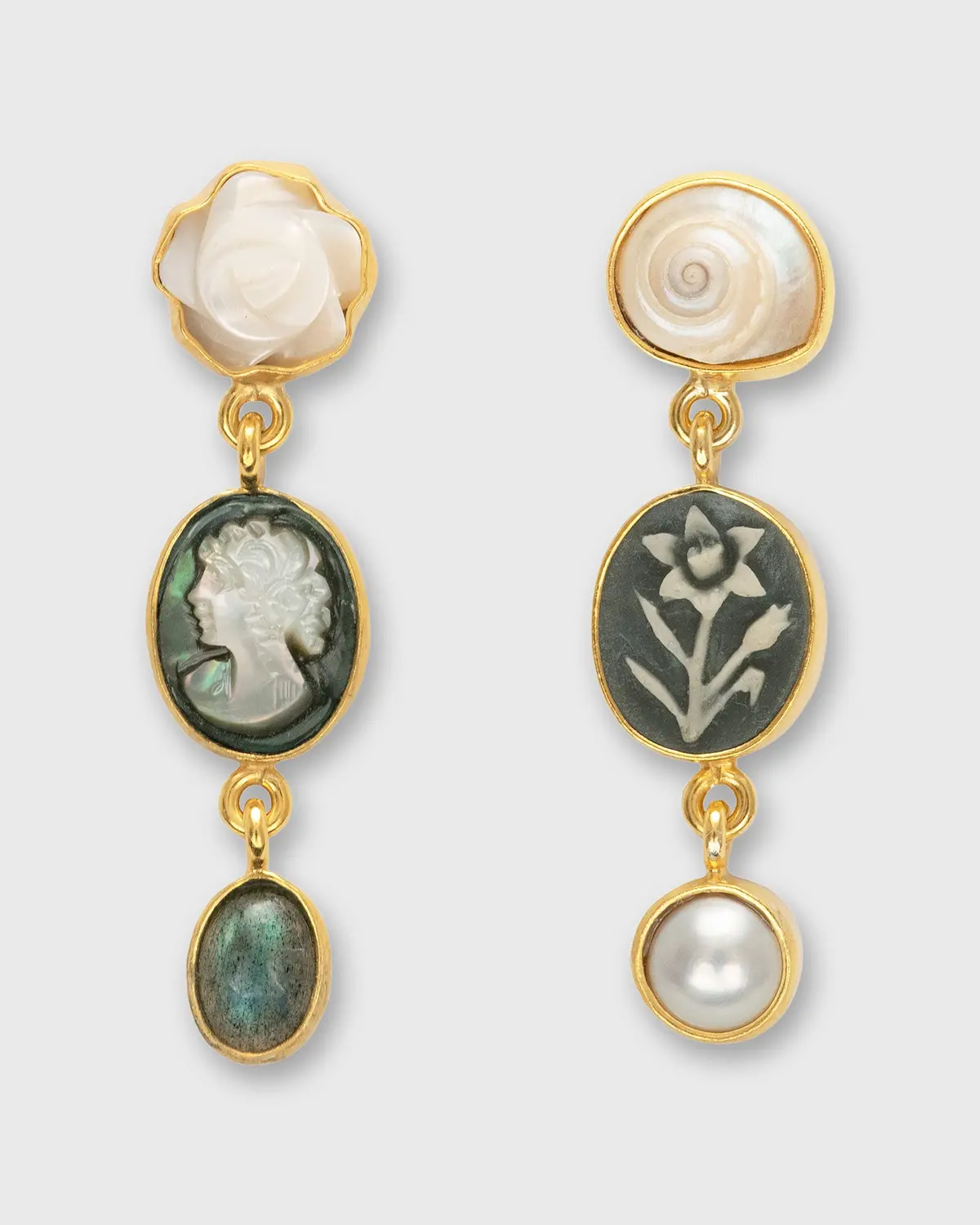 Three Charm Moving Drop Earrings In Olive 1
