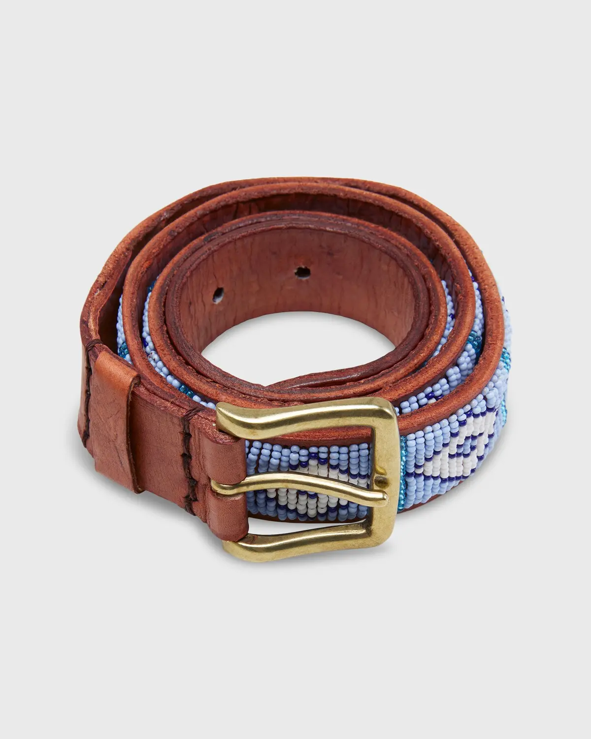1.25" African Fully Beaded Belt In Sky Blue/White Triangle 1